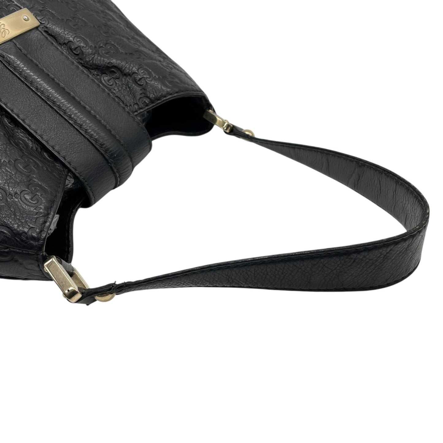 美品 グッチ GUCCI GG柄 グッチシマ レザー ホーボーバッグ ワンショルダー黒 ブラック ショルダーバッグ ロゴプレート ゴールド金具 ヴィンテージ レディース Z1