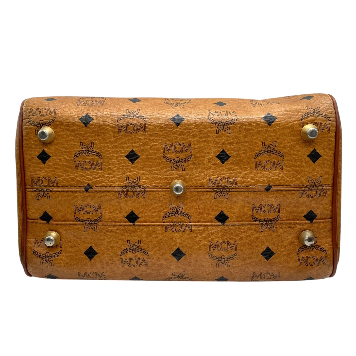 エムシーエム MCM ヴィセトス 2WAY ハンドバッグ ミニボストンバッグ ショルダーバッグ 茶 ブラウン コニャック レザー ゴールド金具 斜め掛け可 レディース D