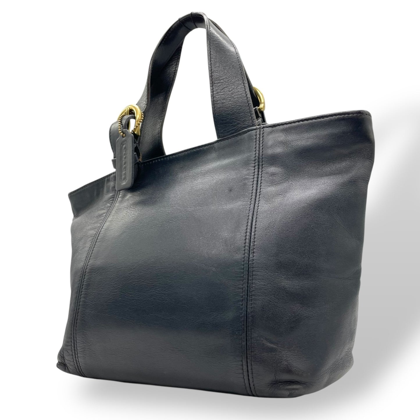 コーチ COACH オールドコーチ ハンドバッグ ミニトートバッグ 紺 ネイビー レザー ゴールド金具 ファスナー開閉 ロゴチャーム ヴィンテージ レディース S61