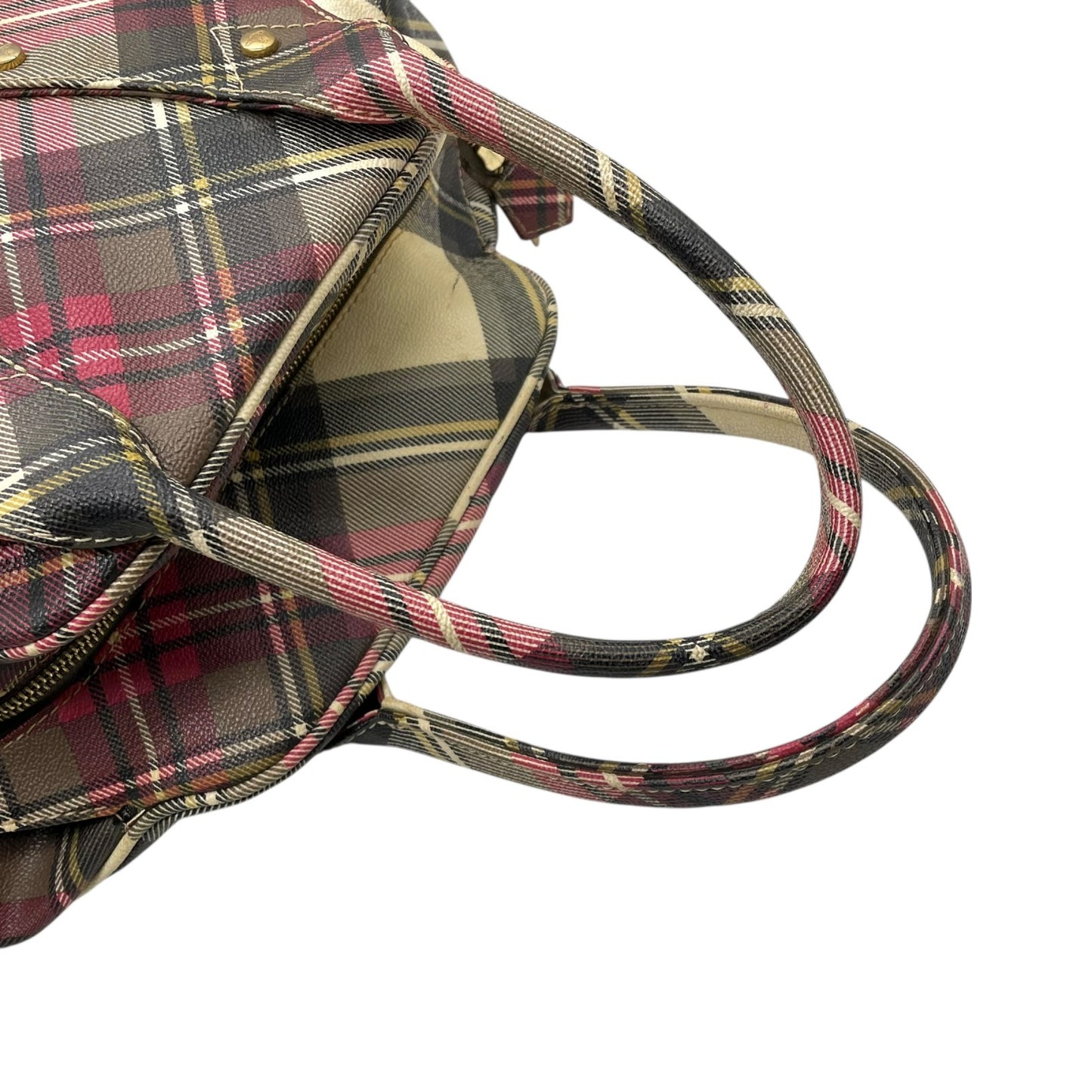 ヴィヴィアンウエストウッド Vivienne Westwood タータンチェック ボストンバッグ ハンドバッグ マルチカラー 赤 レッド 大容量 旅行トラベル C8