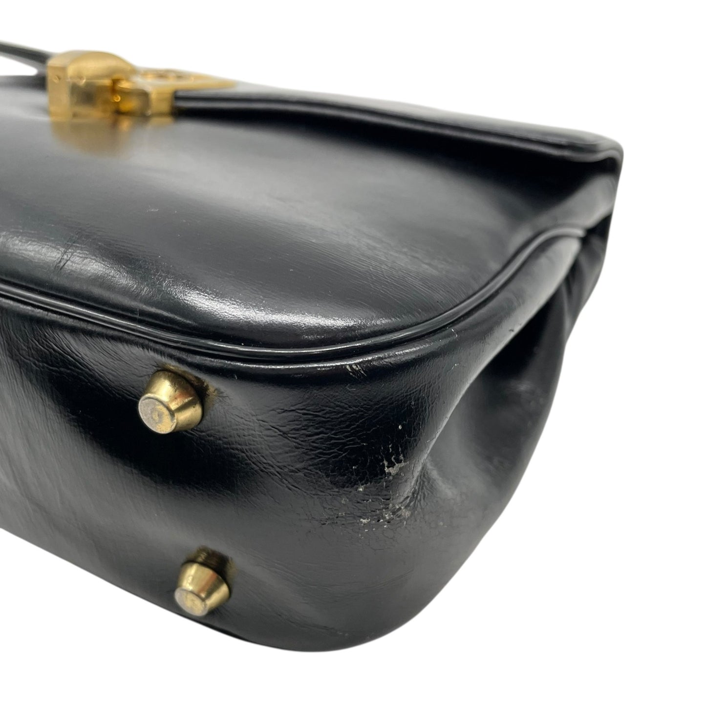 Christian Dior クリスチャンディオール ハンドバッグ ブラック レザー ゴールド金具 ロゴ トップハンドル フラップ フォーマル ヴィンテージ レディース B