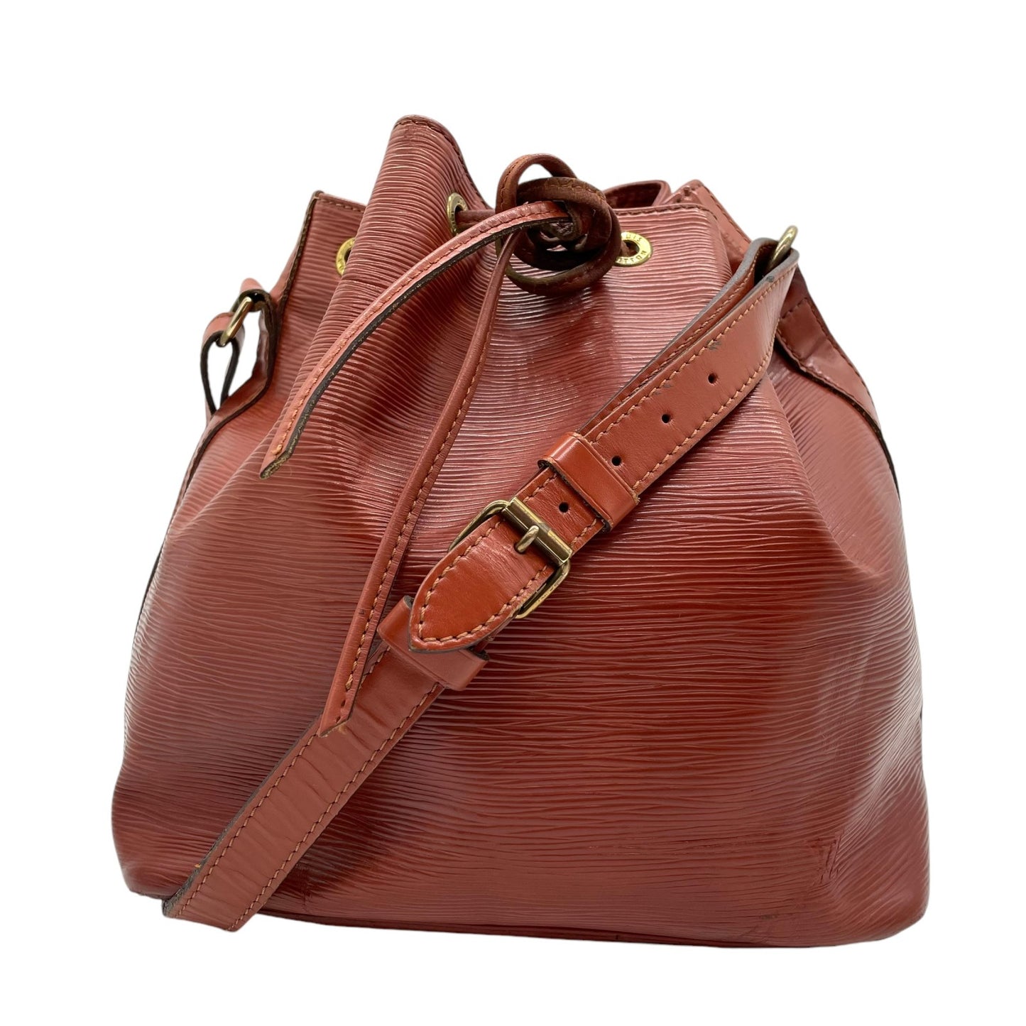 ルイヴィトン エピ プチノエ レディース ショルダーバッグ 巾着 レザー ブラウン ゴールド金具 ファスナーポケット F