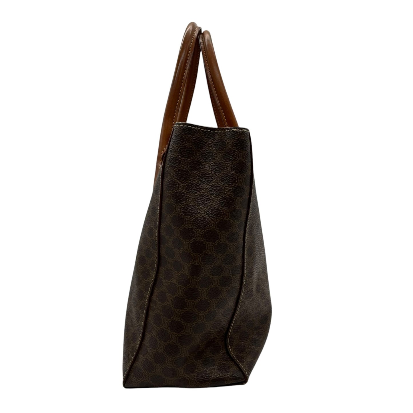 美品 CELINE セリーヌ ヴィンテージ ハンドバッグ マカダム柄 トートバッグ ブラウン レザー PVC MC97 Z1