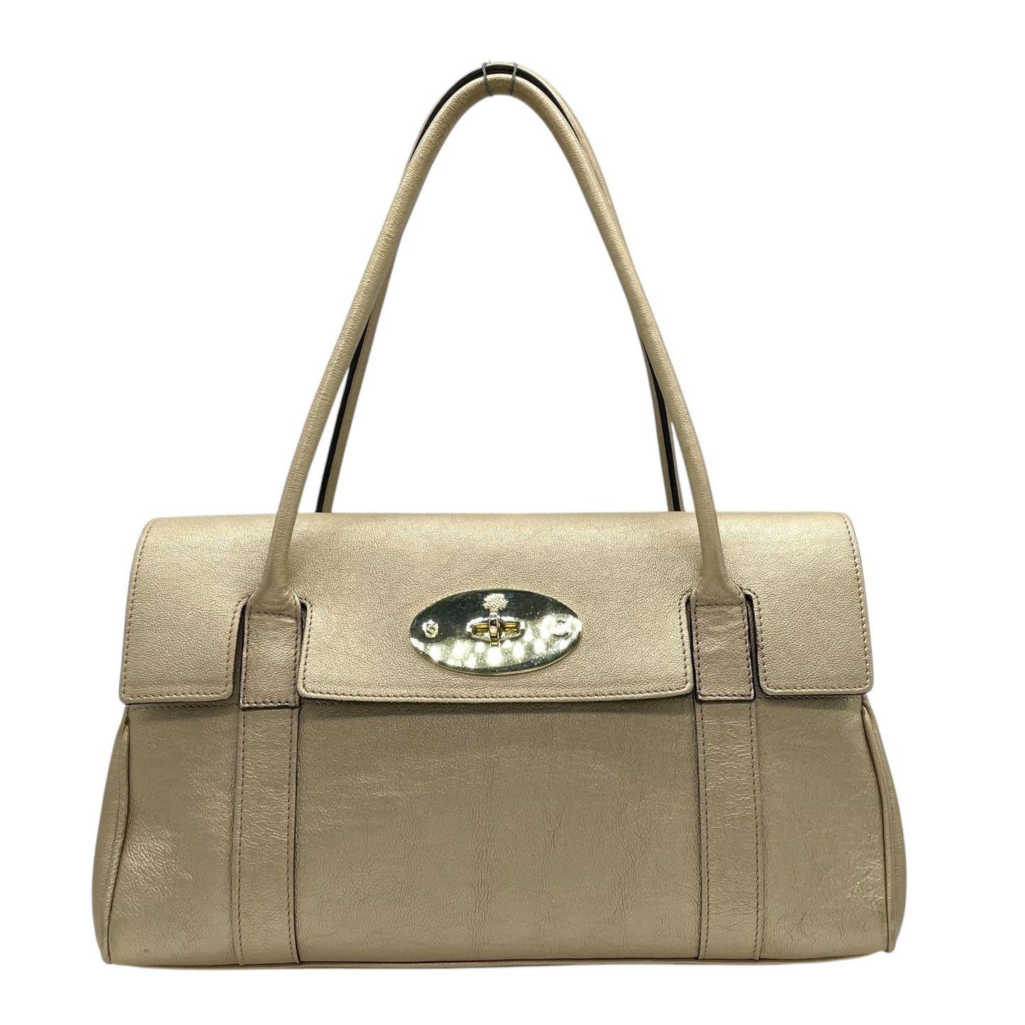 美品 マルベリー mulberry ベイズウォーター ハンドバッグ レザー 本革 ゴールドカラー ベージュ ゴールド金具 レディース フラップ ターンロック クラシック 通勤 通学 K12