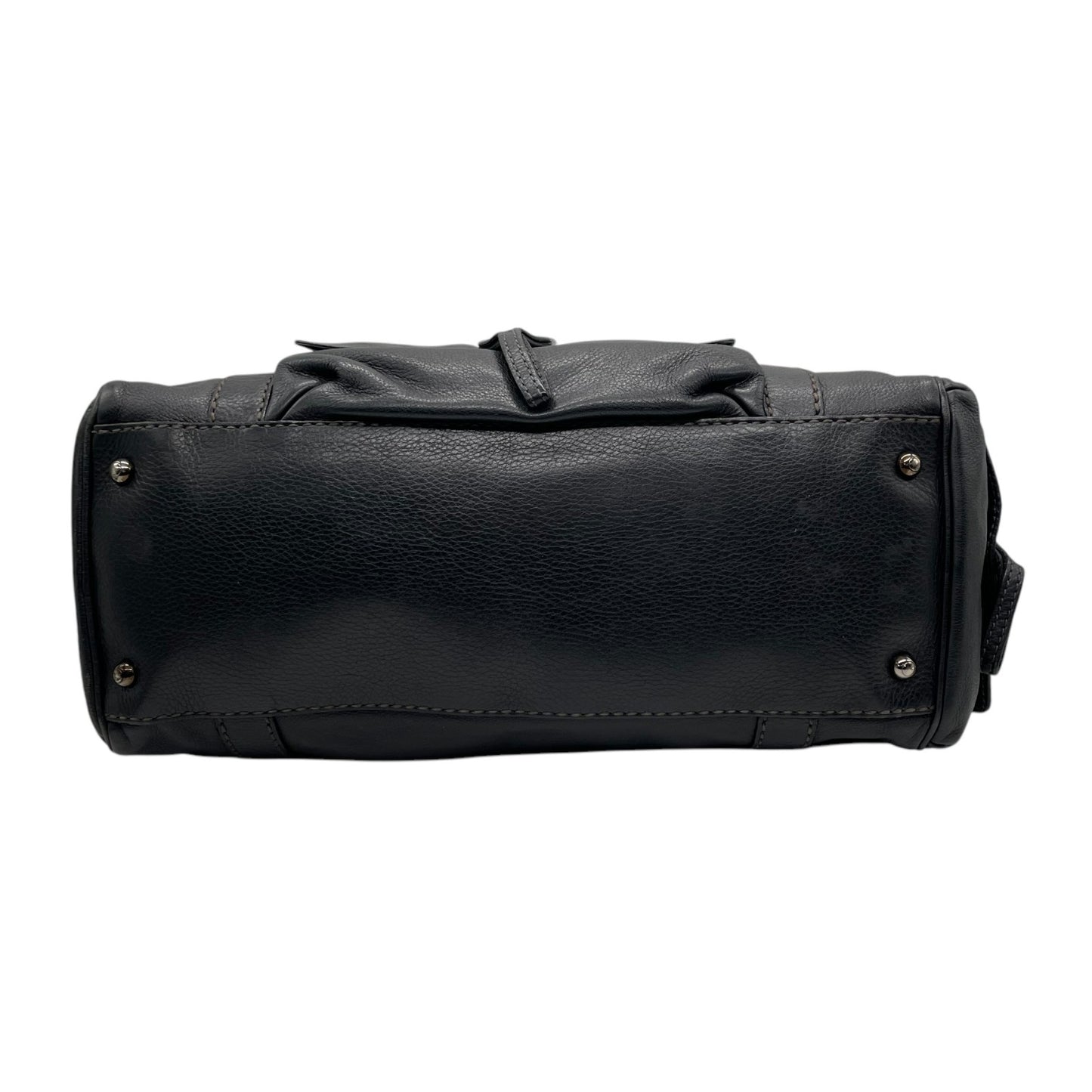 Authentic TOD'S Boston Handbag Leather Black Silver Hardware Padlock Women's