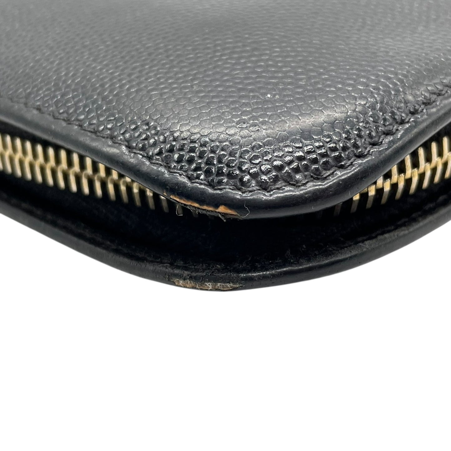 Authentic SAINT LAURENT YSL Leather Round Zipper Wallet Black Gold Hardware Unisex