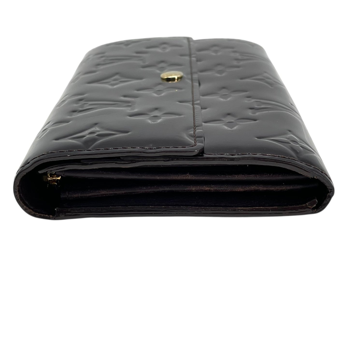 Authentic Louis Vuitton Porte-Feuille Sarah Monogram Vernis M93524 Long Wallet Amarante Patent Leather Gold Hardware Women's