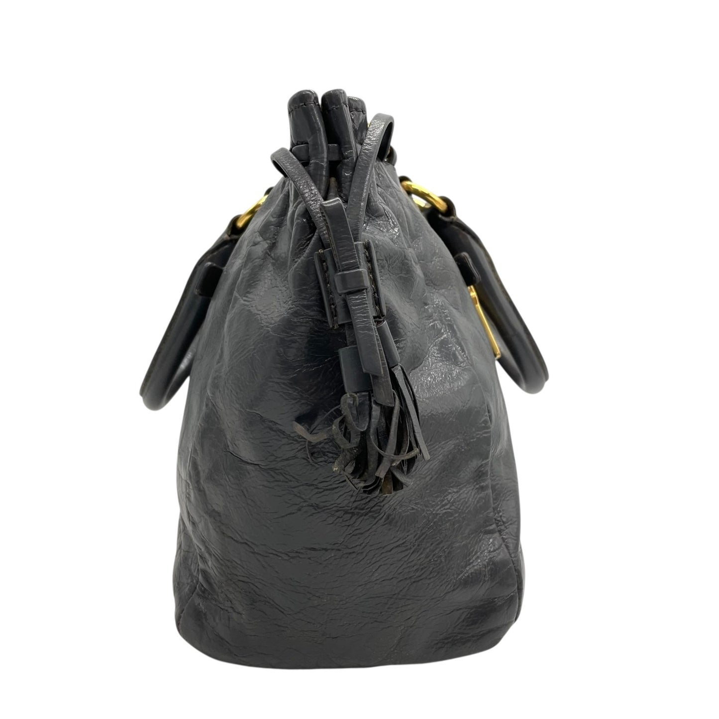 Authentic PRADA 2WAY Handbag Shoulder Bag Leather Gold Hardware Triangular Logo Dark Gray Women's Crossbody