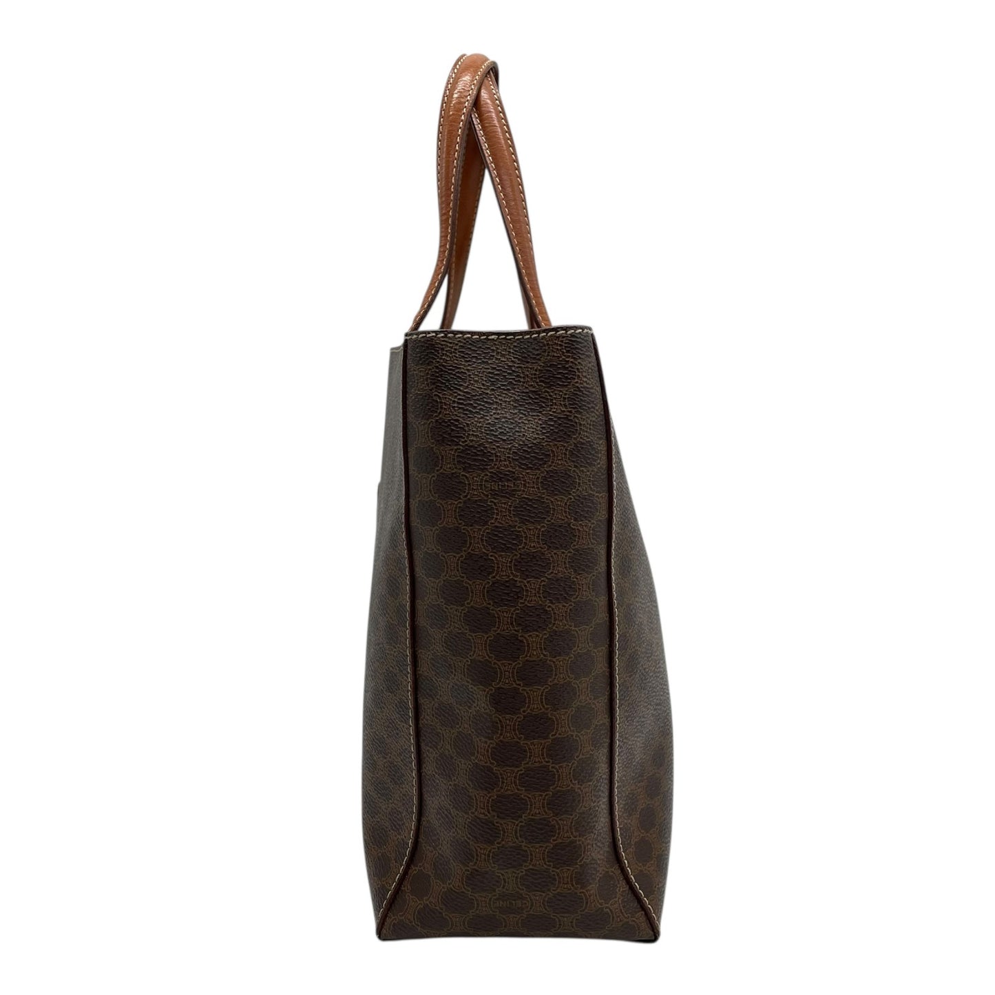 Authentic CELINE Vintage Macadam Handbag Brown PVC Leather Gold Hardware Tote Bag Women's