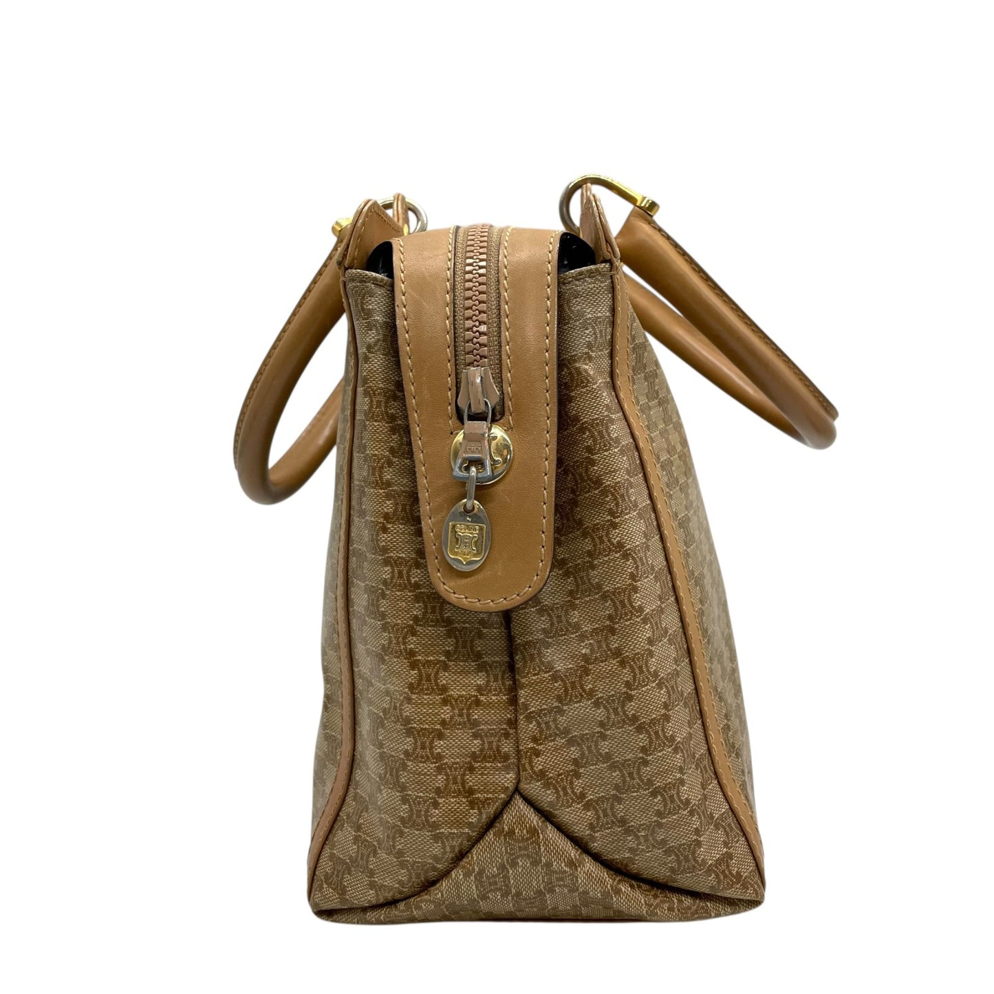 Authentic CELINE Vintage Macadam Handbag Leather PVC Beige Brown Gold Hardware Tote Bag Women's