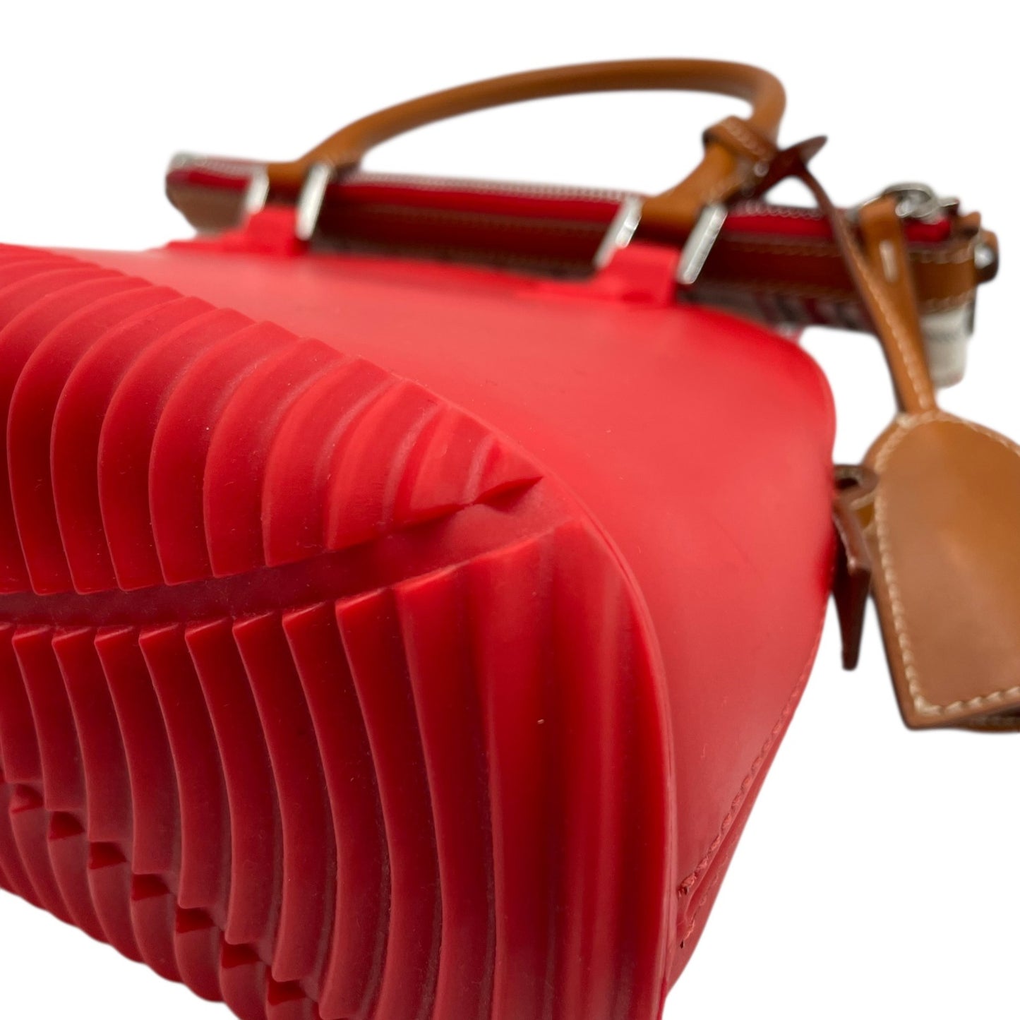 Excellent Authentic Maison Margiela 5AC 2WAY Handbag Mini Bag Red Leather Canvas Checkered SB3WG0009 Crossbody Padlock