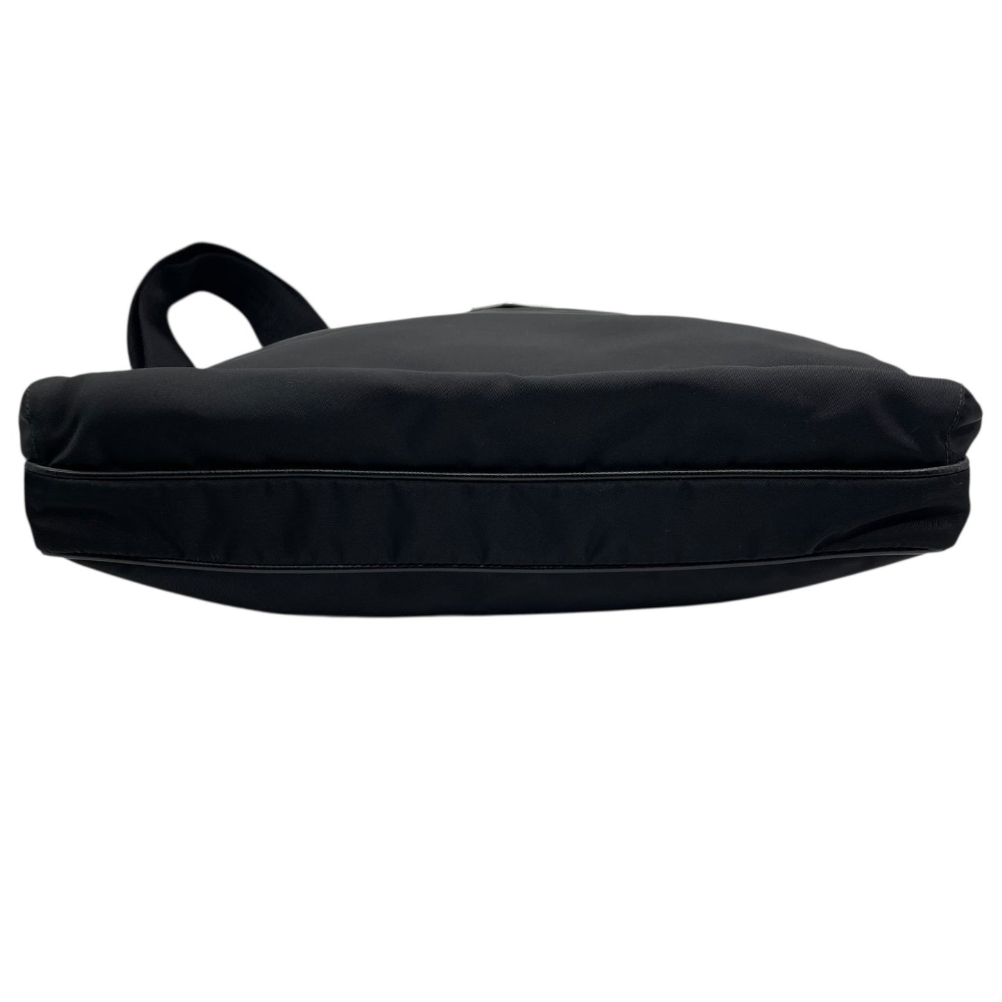 Authentic PRADA Black Shoulder Bag Triangular Logo Plate Nylon Leather Silver Hardware Adjustable Strap Men's Women's