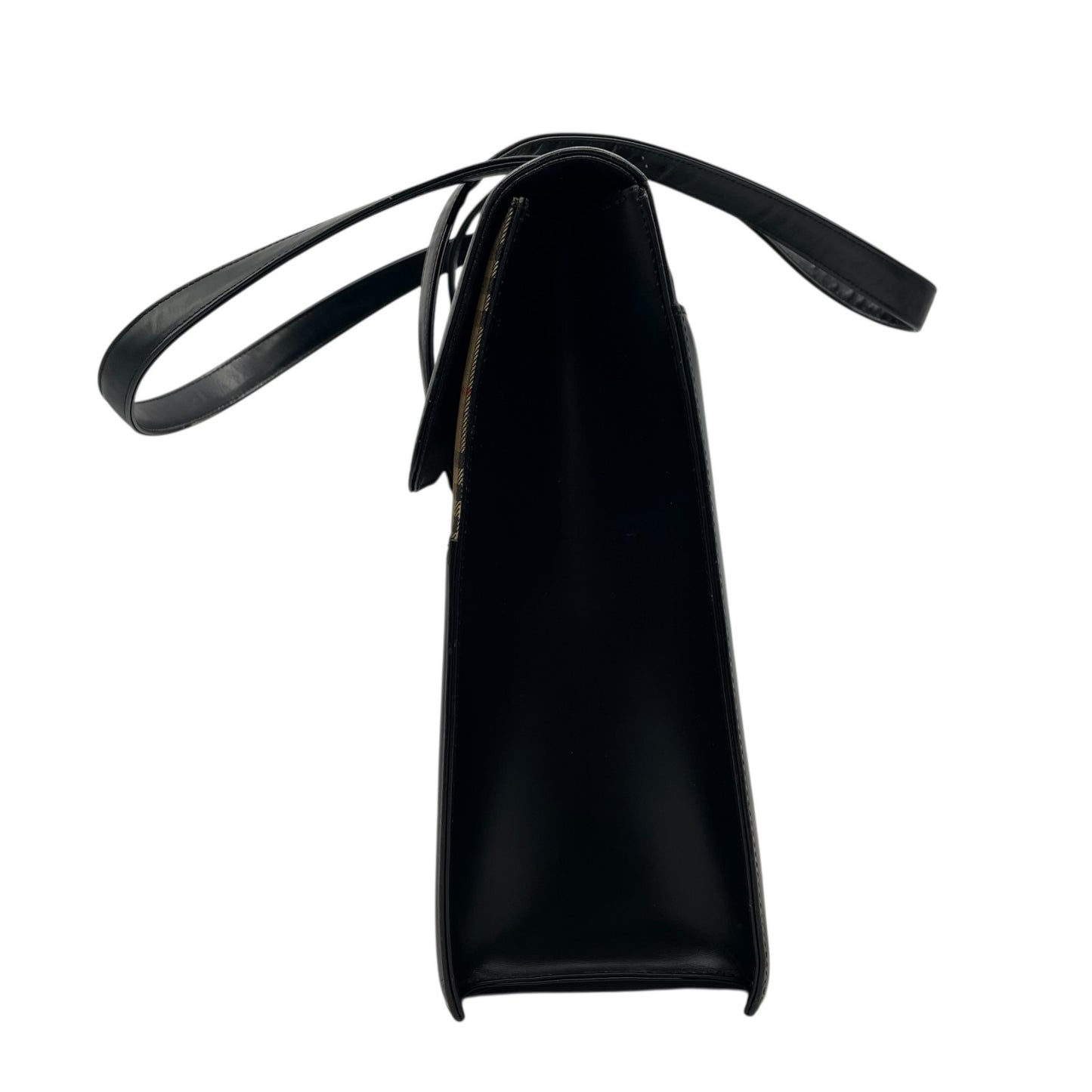 Authentic BURBERRY Black Nova Check Shadow Horse Leather Handbag Shoulder Bag Silver Hardware Women's Flap Closure