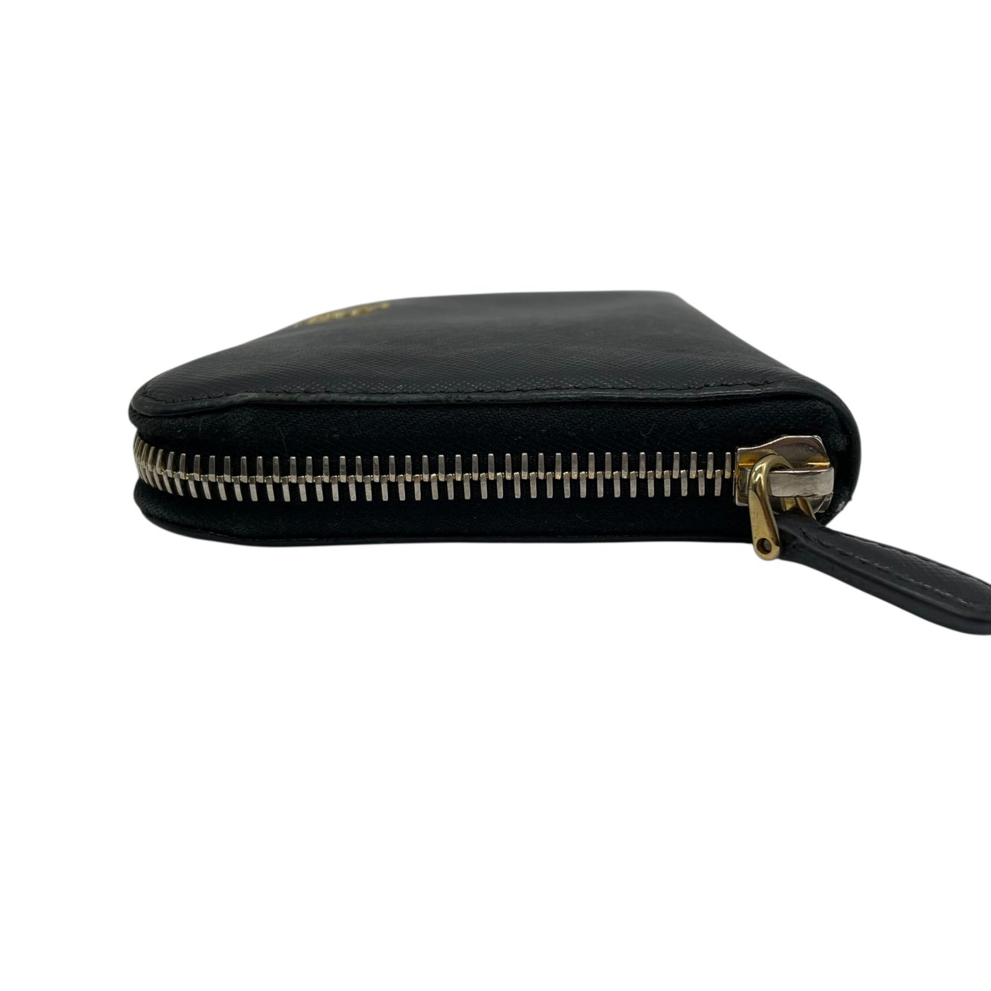 Authentic PRADA Saffiano Leather Long Wallet Black Round Zipper Logo Gold Hardware Women's