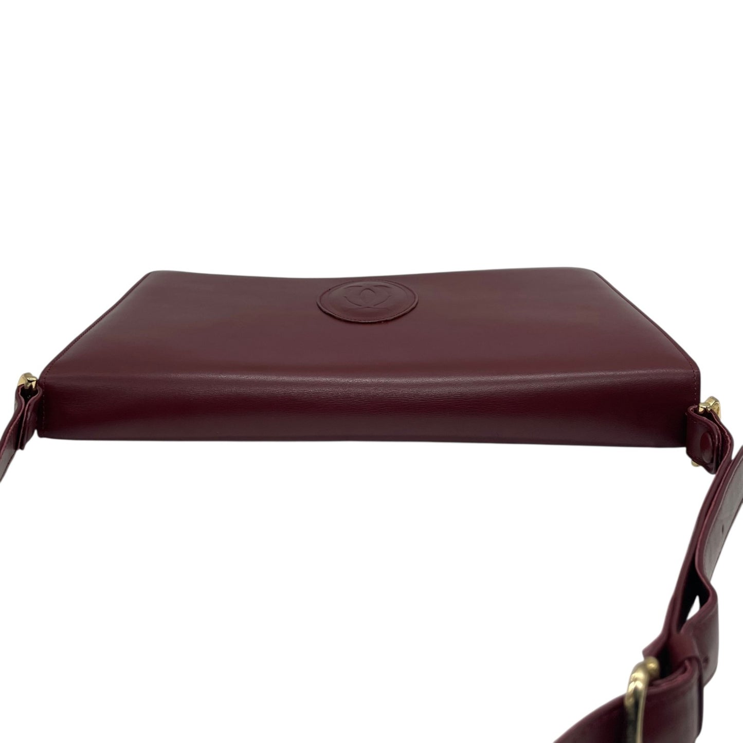 美品 Cartier カルティエ マストライン ショルダーバッグ レザー 赤 ボルドー ワインレッド フラップ開閉 ゴールド金具 肩掛け可 レディース 2Cモチーフ B5