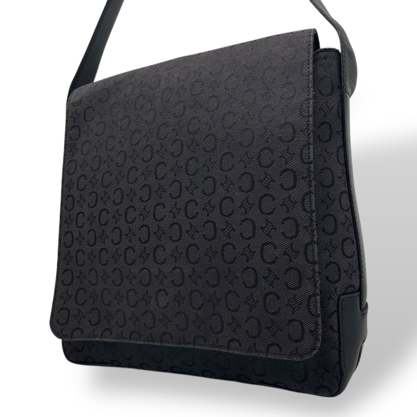 美品 CELINE セリーヌ Cマカダム ショルダーバッグ キャンバス レザー 黒 ブラック シルバー金具 メッセンジャーバッグ オールドセリーヌ メンズ レディース K11