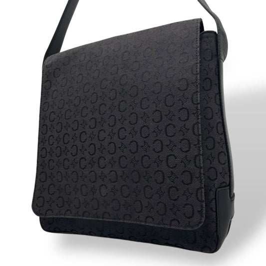 美品 CELINE セリーヌ Cマカダム ショルダーバッグ キャンバス レザー 黒 ブラック シルバー金具 メッセンジャーバッグ オールドセリーヌ メンズ レディース K11