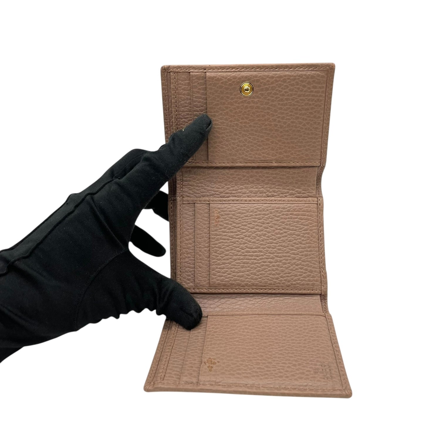 GUCCI グッチ GGマーモント 三つ折り財布 474746 ピンクベージュ レザー 本革 シボ革 ゴールド金具 レディース W2