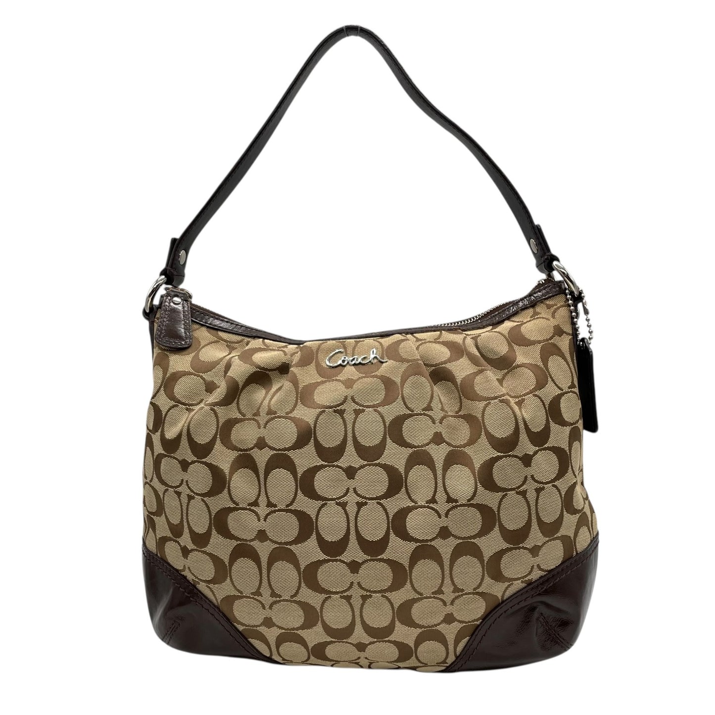 COACH コーチ シグネチャー 2WAY ハンドバッグ ショルダーバッグ F17400 キャンバス パテントレザー 茶 ブラウン シルバー金具 肩掛け可 斜め掛け可 レディース U13