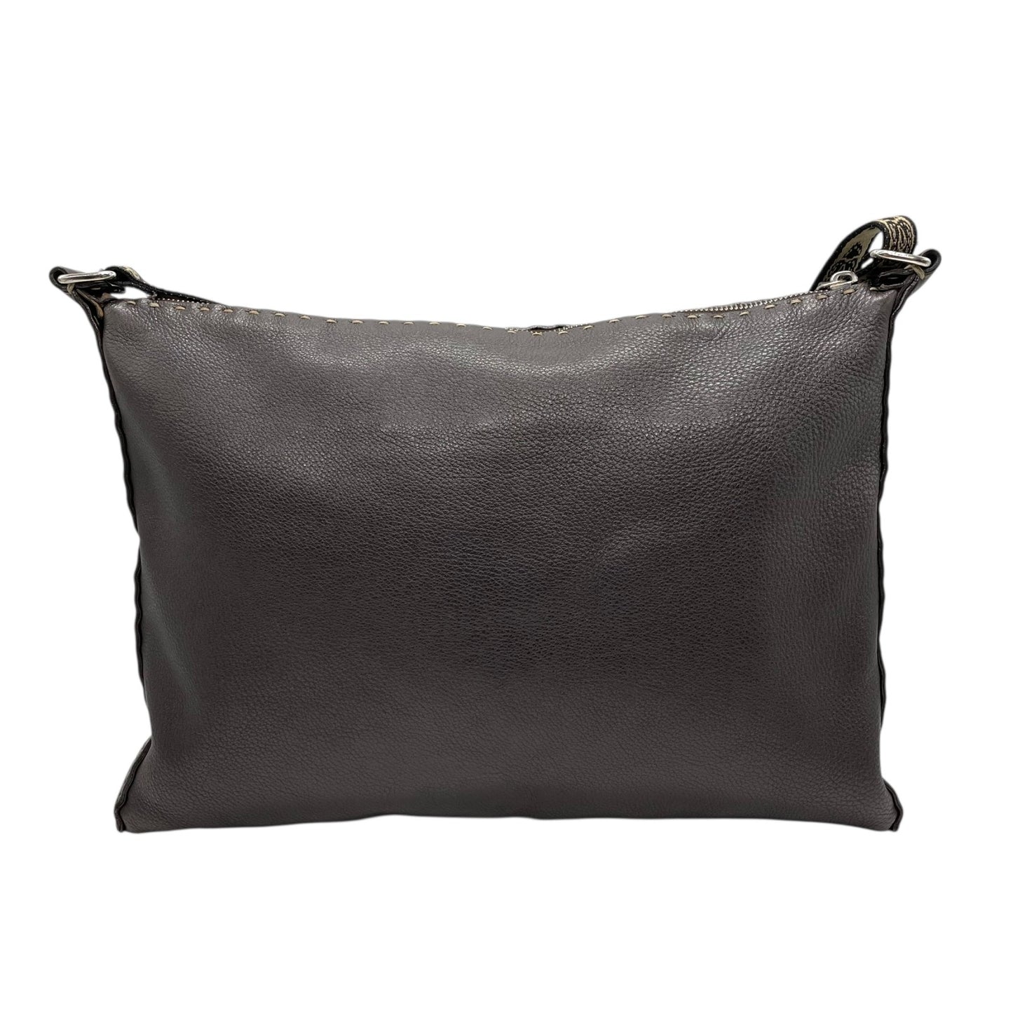 美品 FENDI フェンディ セレリア ショルダーバッグ ステッチ レザー 茶 ブラウン シルバー金具 斜め掛け可 ロゴストラップ ヴィンテージ レディース K3