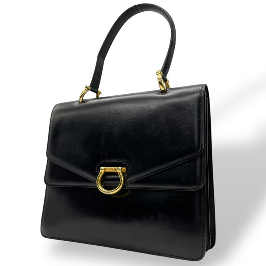 CELINE セリーヌ ハンドバッグ レザー 黒 ブラック ゴールド金具 トップハンドル 手提げ ヴィンテージ オールドセリーヌ レディース J