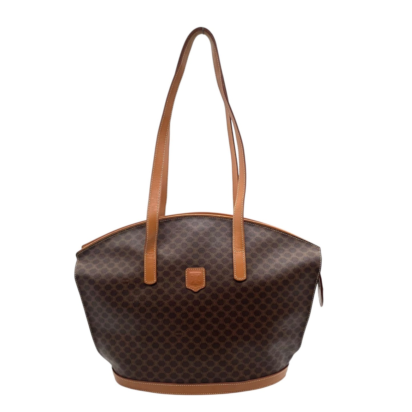 美品 CELINE セリーヌ マカダム ハンドバッグ トートバッグ PVC レザー 茶 ブラウン ゴールド金具 ワンショルダー 肩掛け可 ヴィンテージ オールドセリーヌ レディース B1