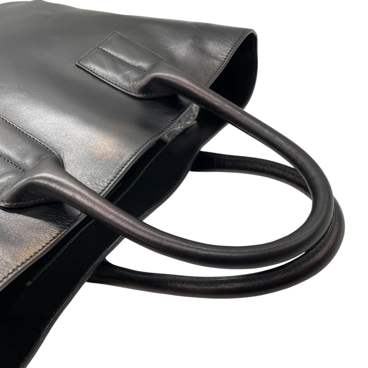 美品 HIROFU ヒロフ トートバッグ ハンドバッグ Hロゴ 黒 ブラック レザー シルバー金具 手提げ A4収納可 レディース H