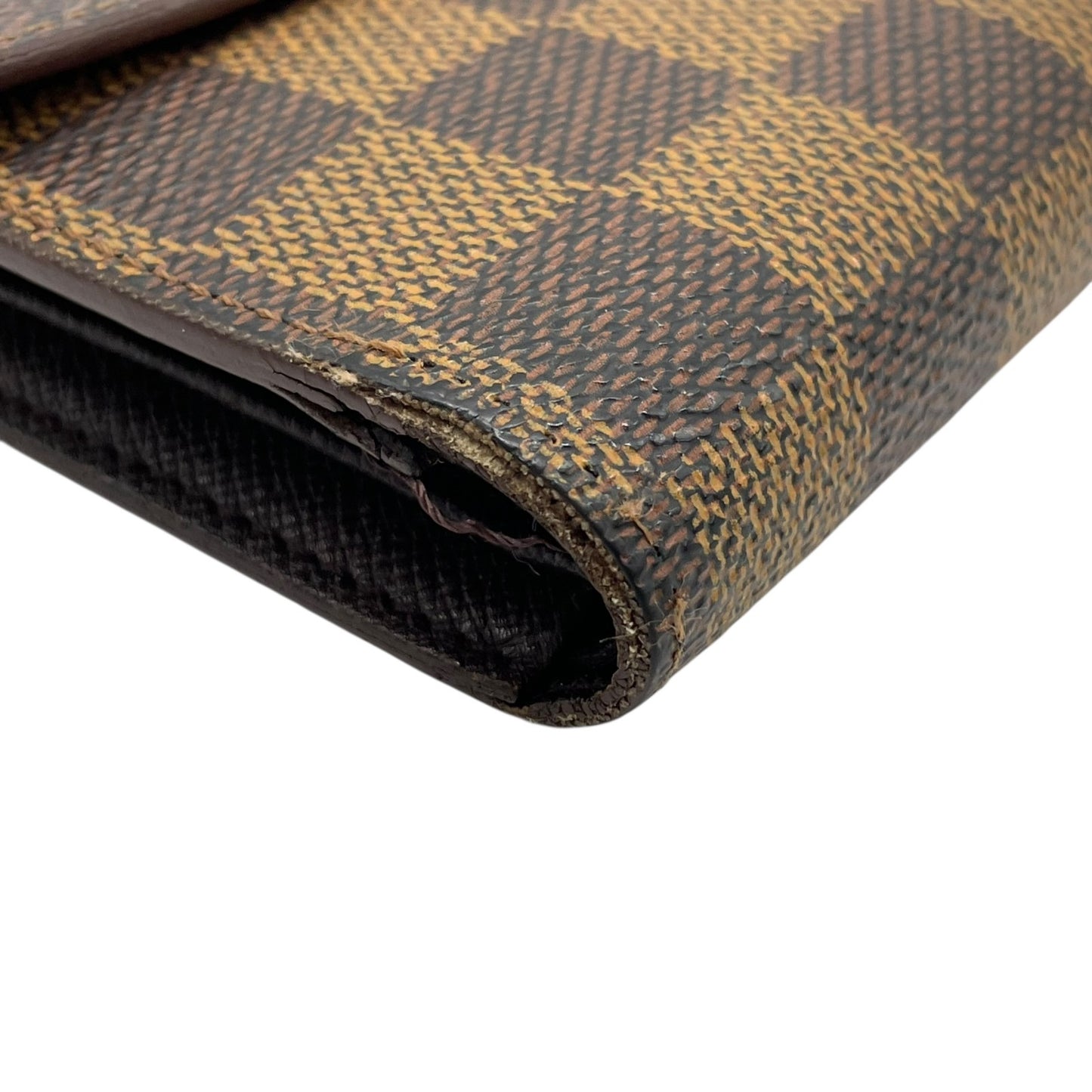 LOUIS VUITTON ルイヴィトン ダミエ エベヌ ポルト トレゾール エテュイ パピエ 三つ折り財布 N61202 茶 ブラウン PVC レザー ゴールド金具 メンズ レディース W3