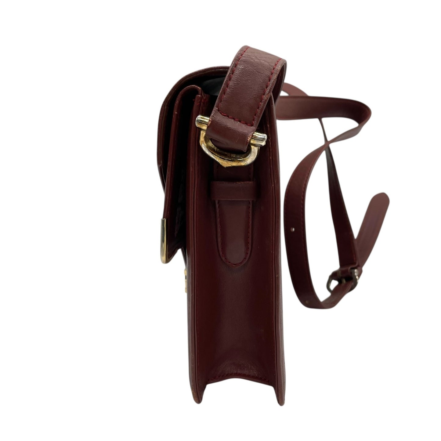 Cartier カルティエ マストライン ショルダーバッグ 赤 ボルドー ワインレッド レザー ゴールド金具 肩掛け可 斜め掛け可 2Cモチーフ マストドゥカルティエ ヴィンテージ レディース E2