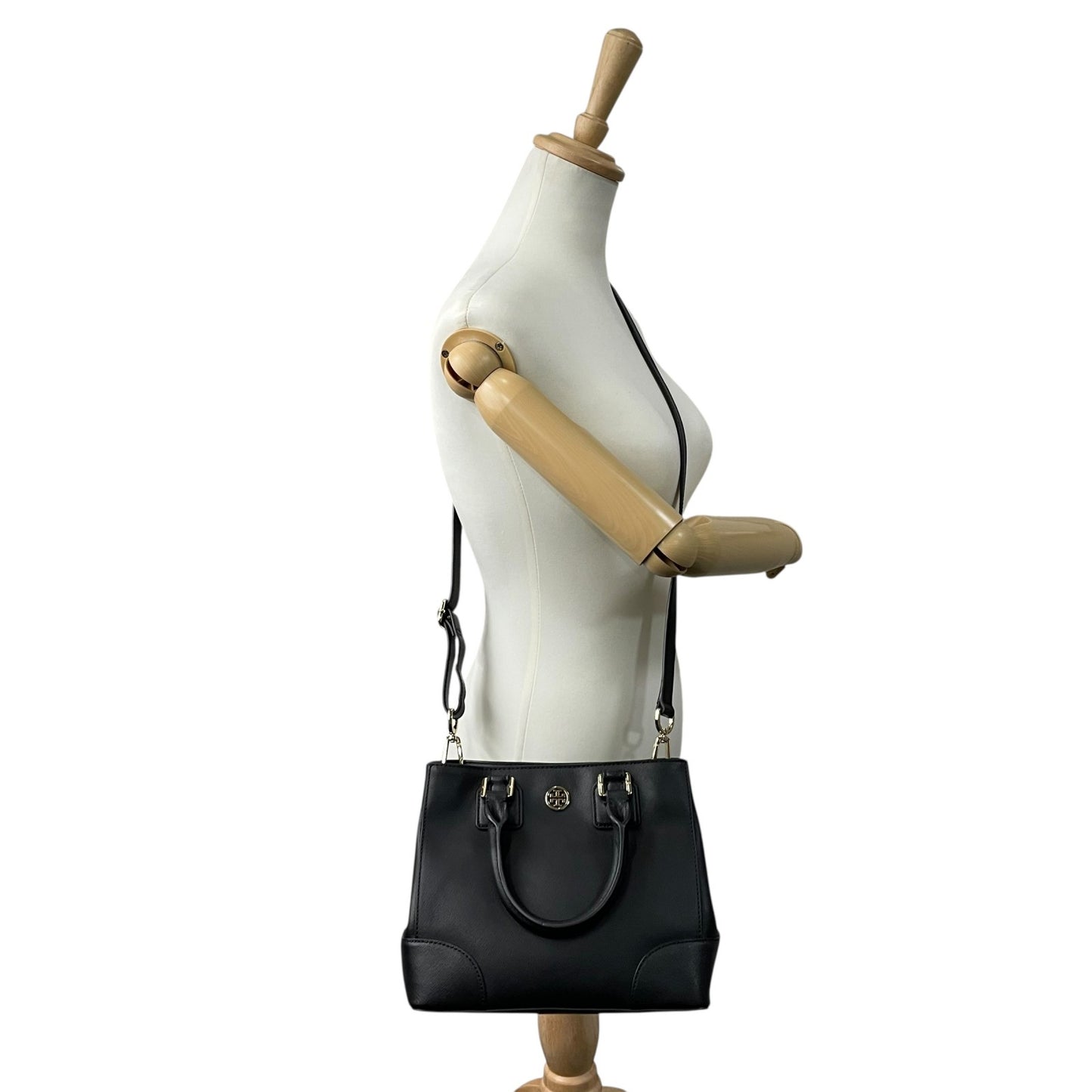 美品 Tory Burch トリーバーチ 2WAY ハンドバッグ ショルダーバッグ 黒 ブラック レザー ロビンソン ゴールド金具 ロゴ 斜め掛け 手提げ レディース ミニバッグ E5