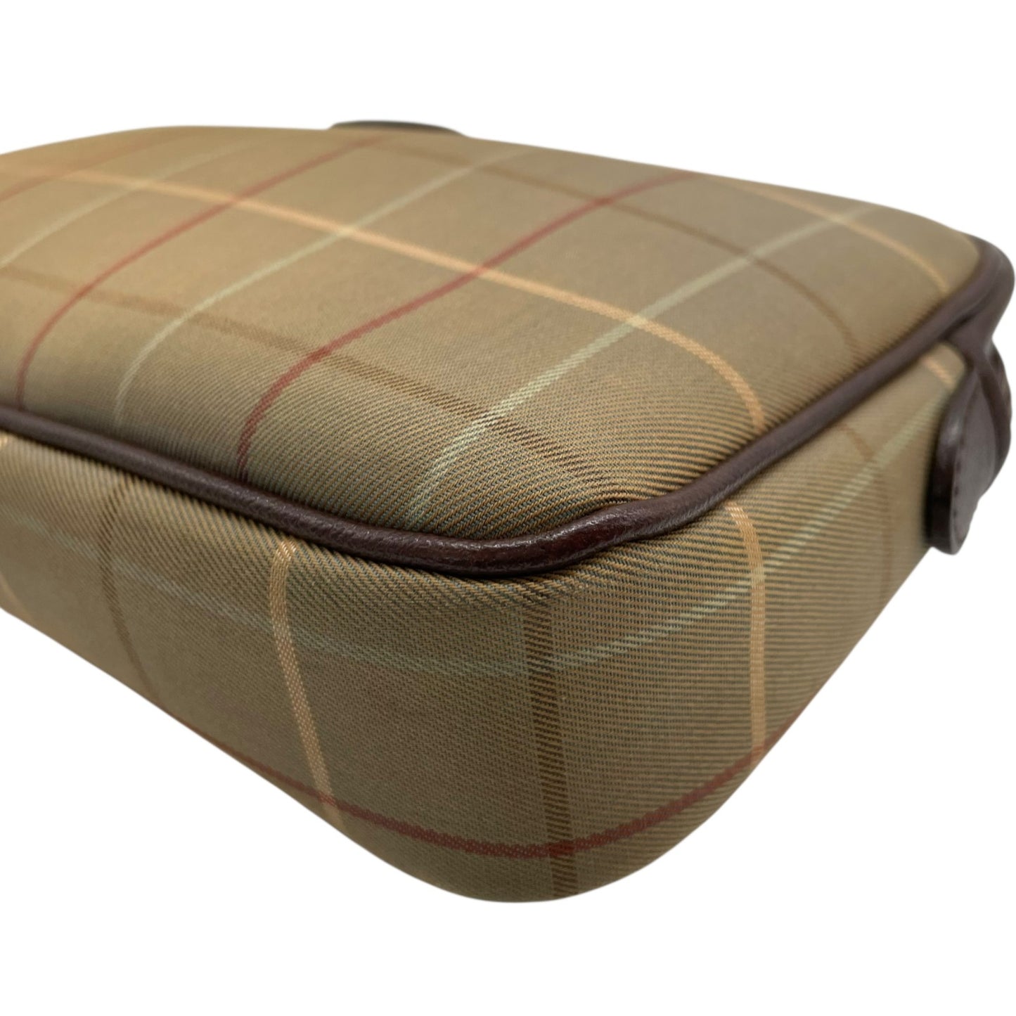 美品 Burberry バーバリー クラッチバッグ セカンドバッグ ポーチ カーキ ブラウン キャンバス レザー チェック ホースロゴ メンズ レディース ヴィンテージ S97