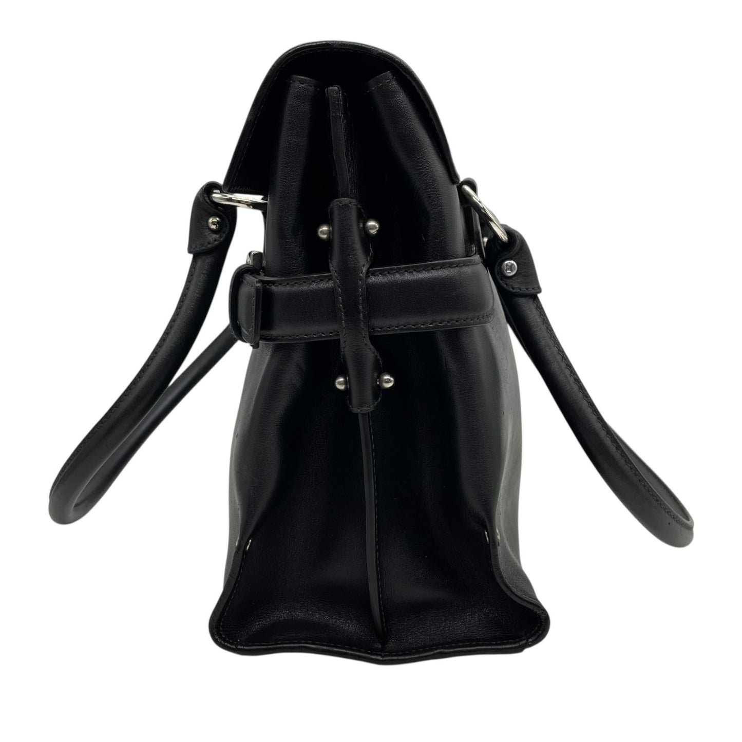 極美品 Salvatore Ferragamo フェラガモ ガンチーニ ハンドバッグ ワンショルダー 黒 ブラック レザー シルバー金具 DY-21 肩掛け可 メンズ レディース E