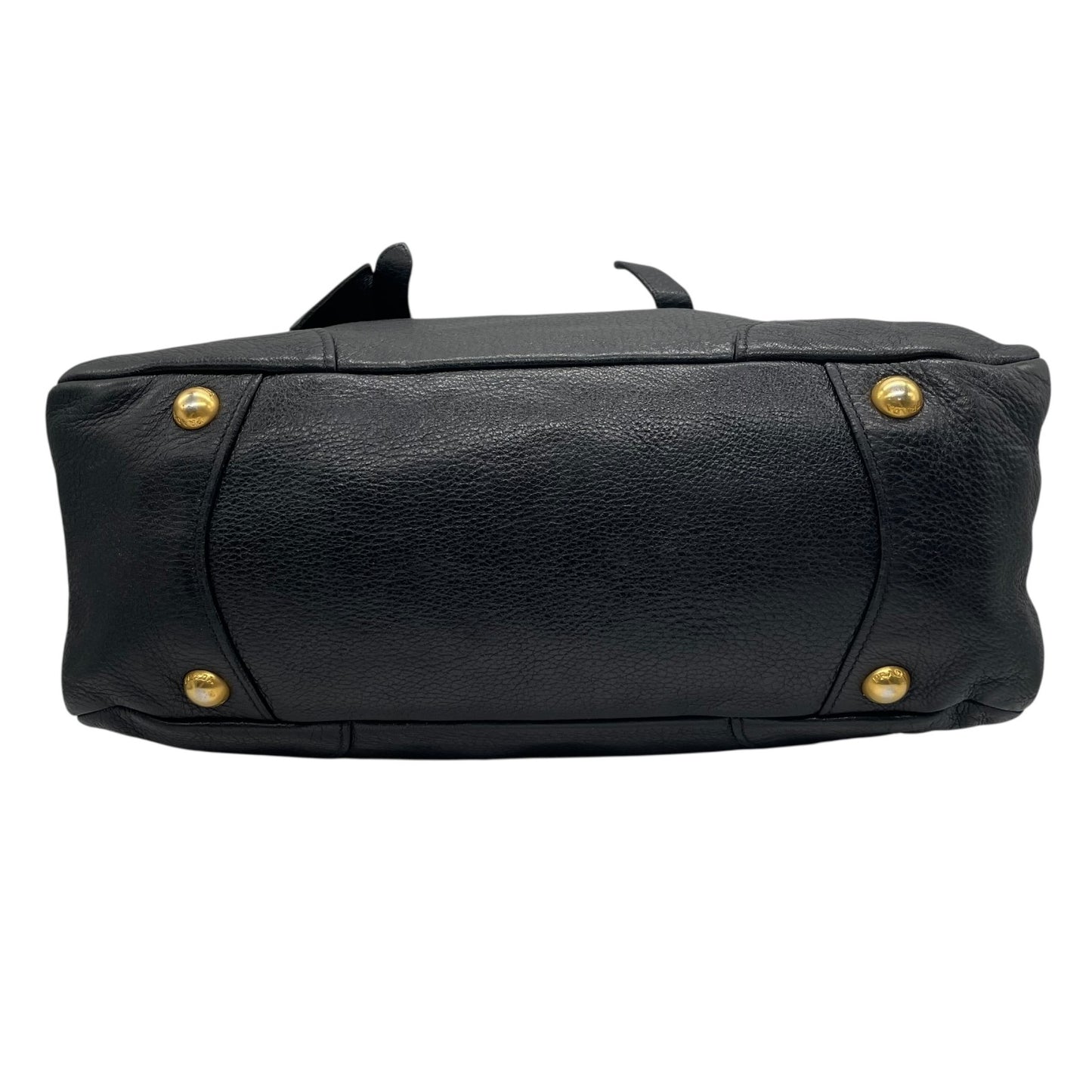 Authentic PRADA 2WAY Handbag Shoulder Black NERO Leather Gold Hardware Logo