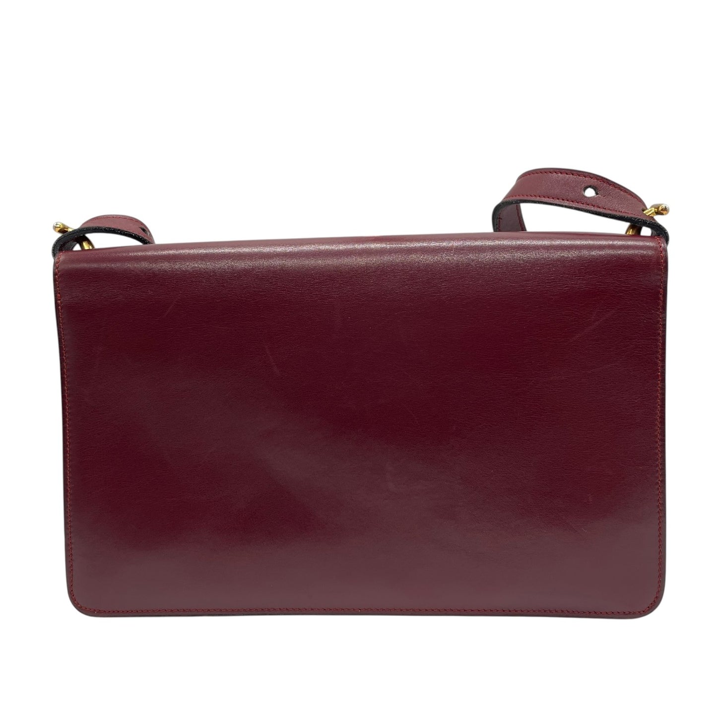 Authentic Christian Dior Shoulder Bag Red Bordeaux Leather Gold Hardware Logo Vintage