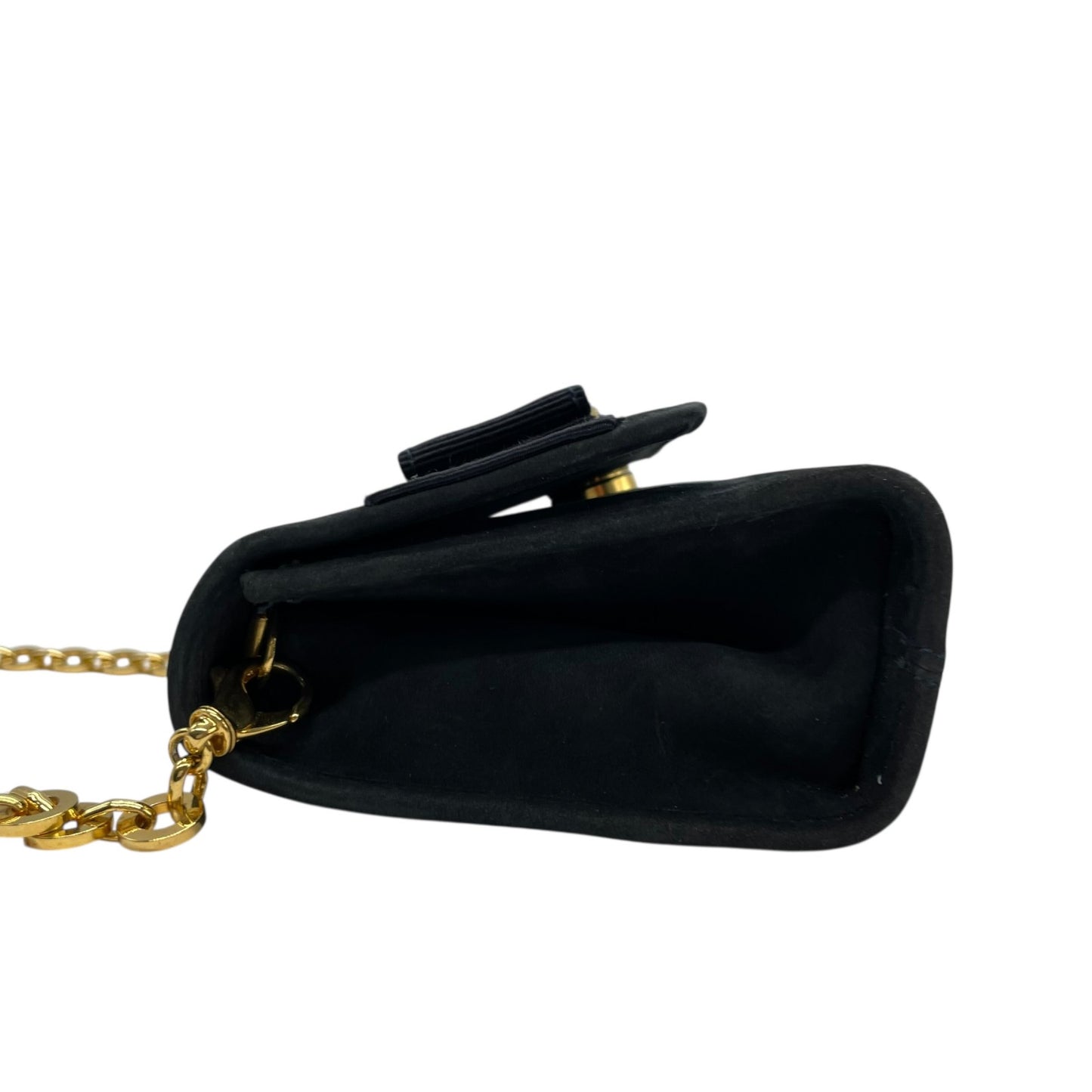 Salvatore Ferragamo フェラガモ ヴァラリボン チェーンショルダー ショルダーバッグ ミニバッグ ネイビー スエード ゴールド金具 レディース K10