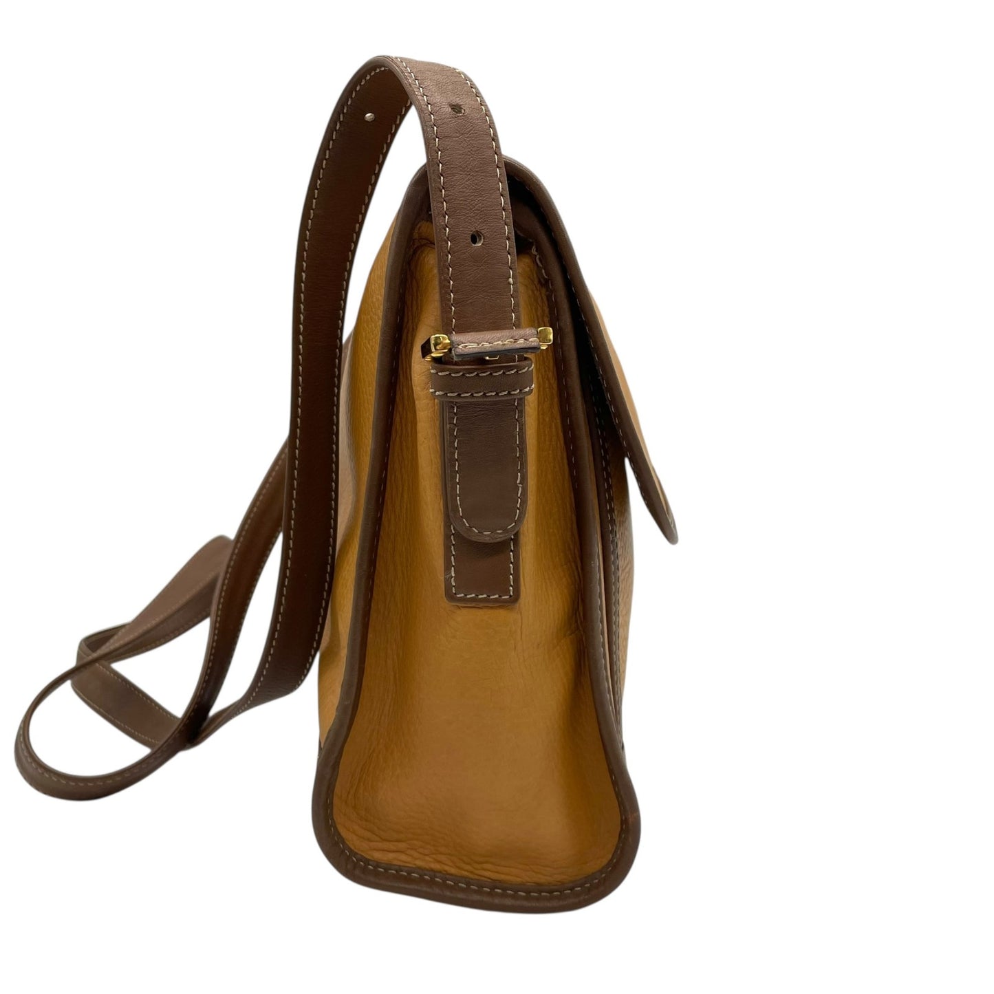 Authentic LOEWE Anagram Leather Shoulder Bag Camel Brown Embossed Logo Crossbody Vintage Archive Women