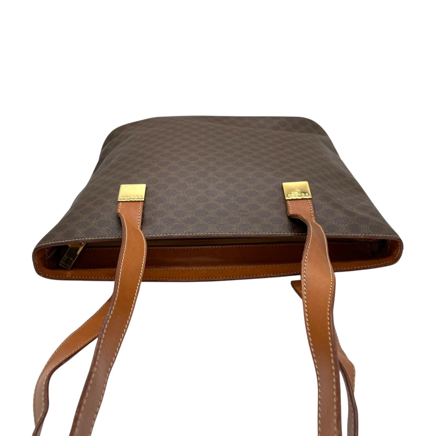 CELINE セリーヌ マカダム トートバッグ 茶 ブラウン PVC レザー ゴールド金具 ワンショルダー 肩掛け可 A4収納 レディース ヴィンテージ D1