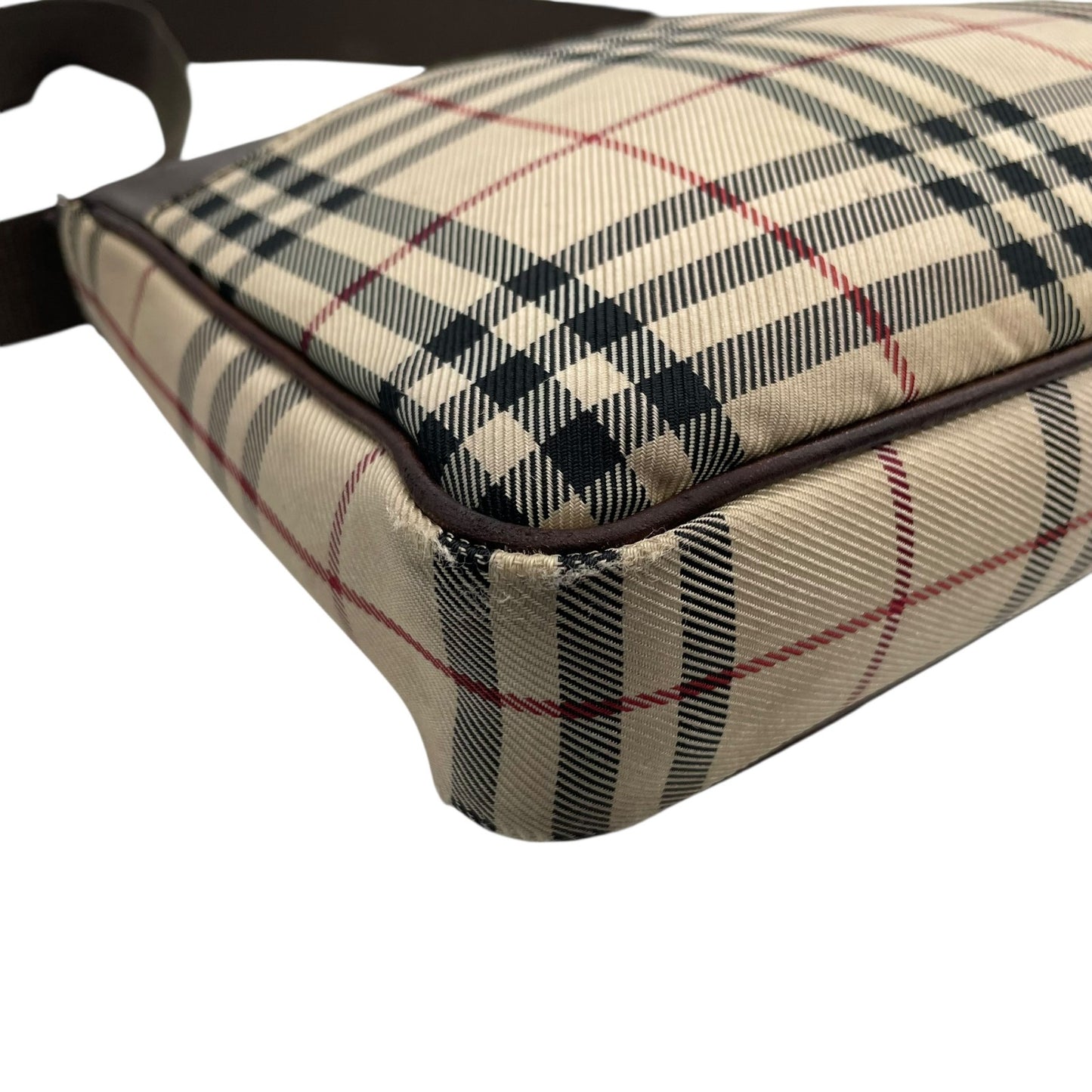 BURBERRY バーバリー ノバチェック ショルダーバッグ キャンバス レザー ベージュ 茶 ブラウン シルバー金具 ロゴプレート チェック柄 斜め掛け 肩掛け レディース C6