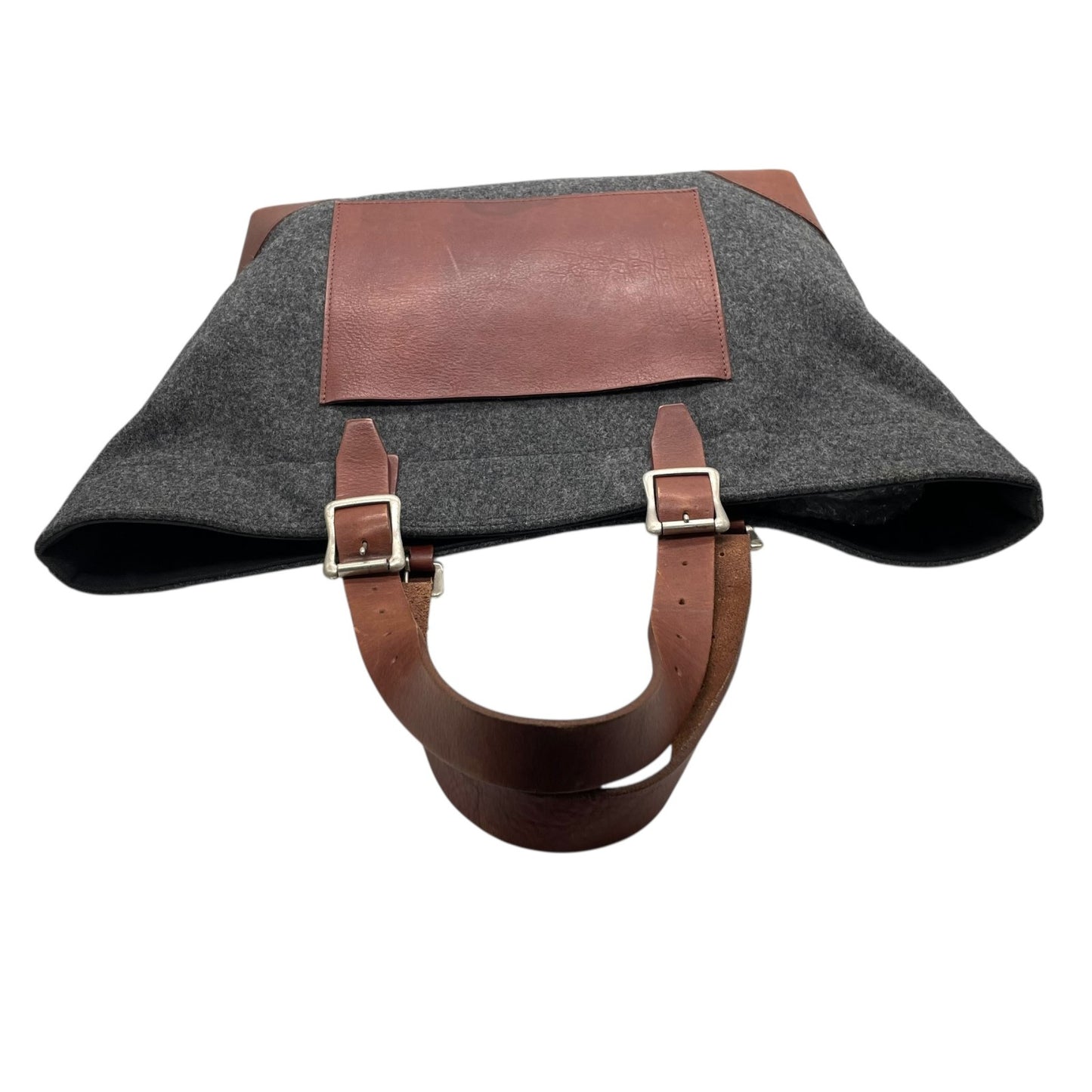 COMME des GARCONS HOMME コムデギャルソンオム トートバッグ グレー ブラウン ウール レザー シルバー金具 手提げ 肩掛け可 レディース U14