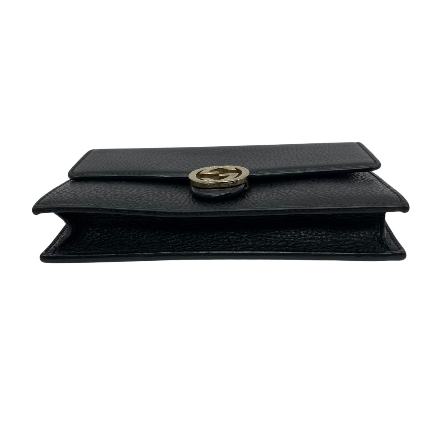 美品 GUCCI グッチ インターロッキングG ウォレットバッグ 510314 チェーンショルダー 長財布 ショルダーバッグ 黒 ブラック レザー ゴールド金具 GG 斜め掛け 箱付き レディース W1