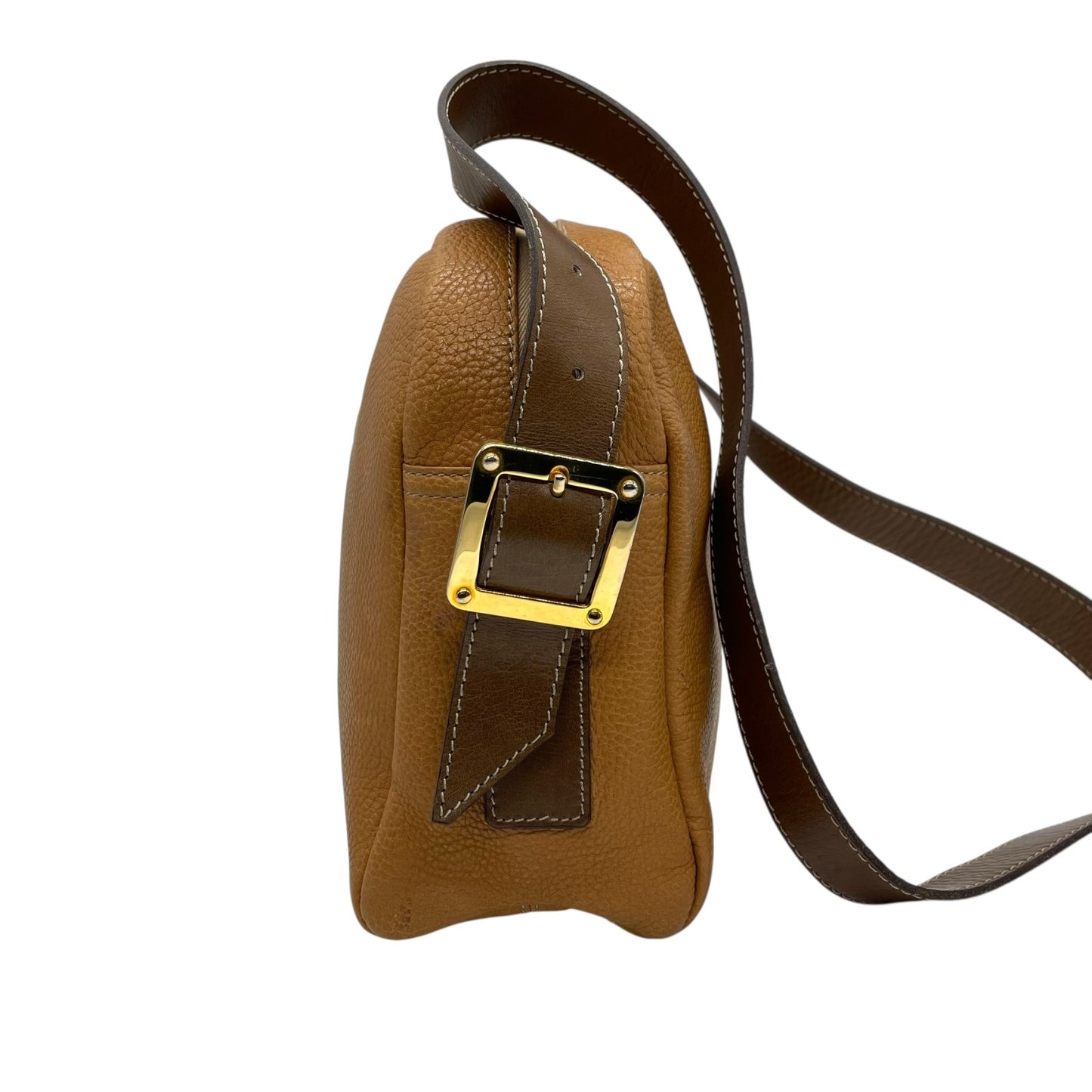 Authentic LOEWE Anagram Embossed Leather Shoulder Bag Camel Gold