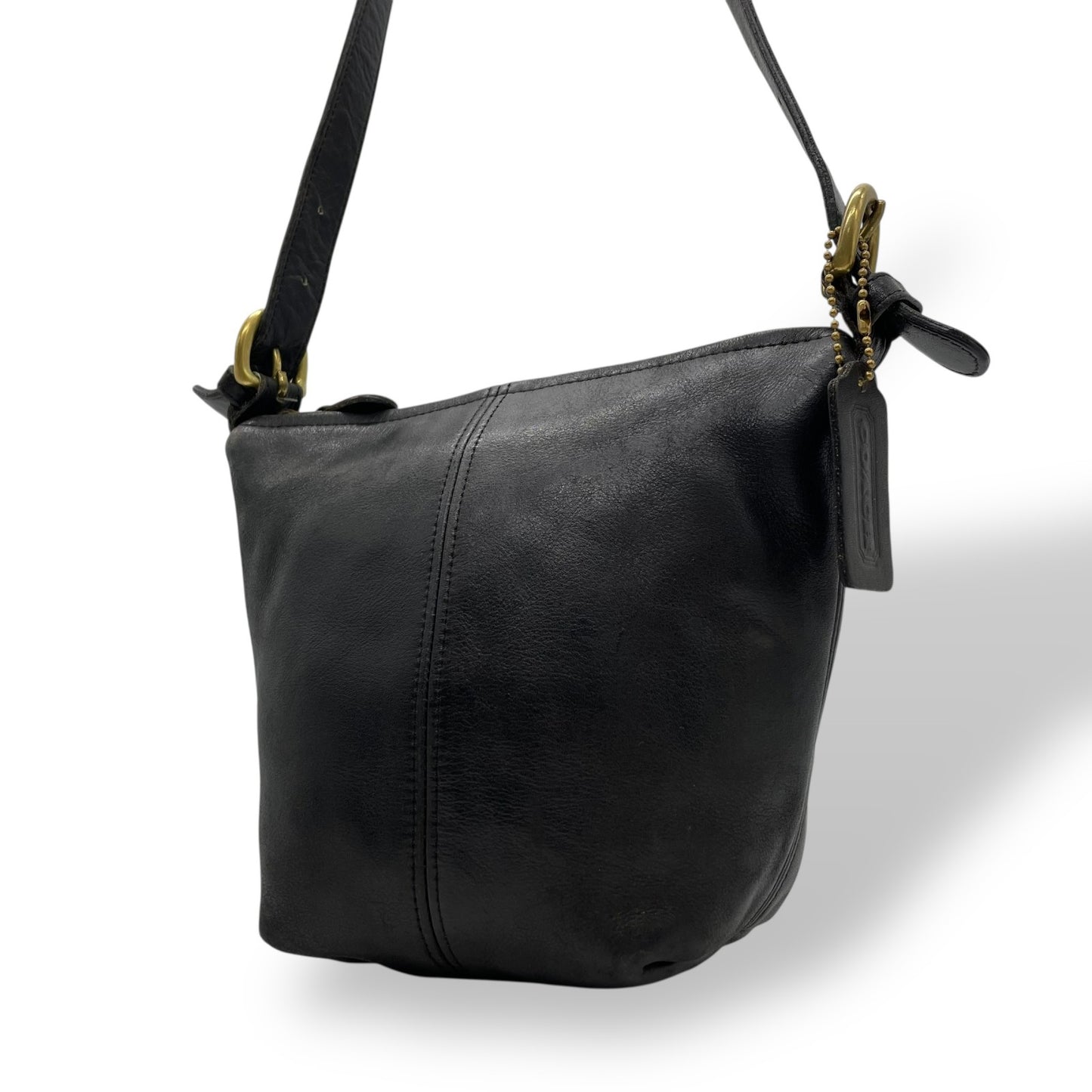 希少 COACH オールドコーチ ヴィンテージ ショルダーバッグ クロスボディ 斜め掛け オールレザー フルグレイン 黒 ブラック ゴールド金具 バケツ型 403