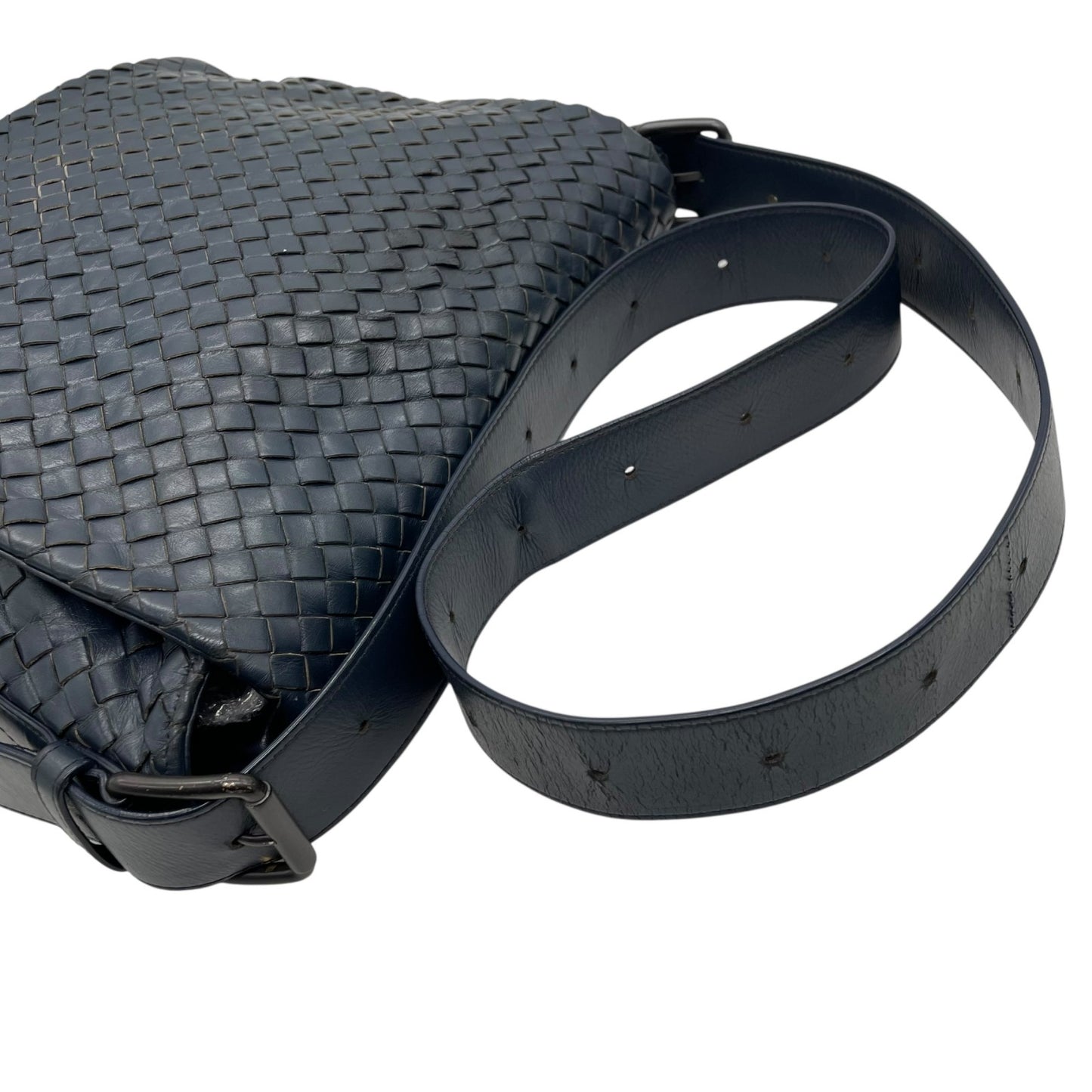 Authentic BOTTEGA VENETA Intrecciato Leather Shoulder Messenger Bag Navy Unisex