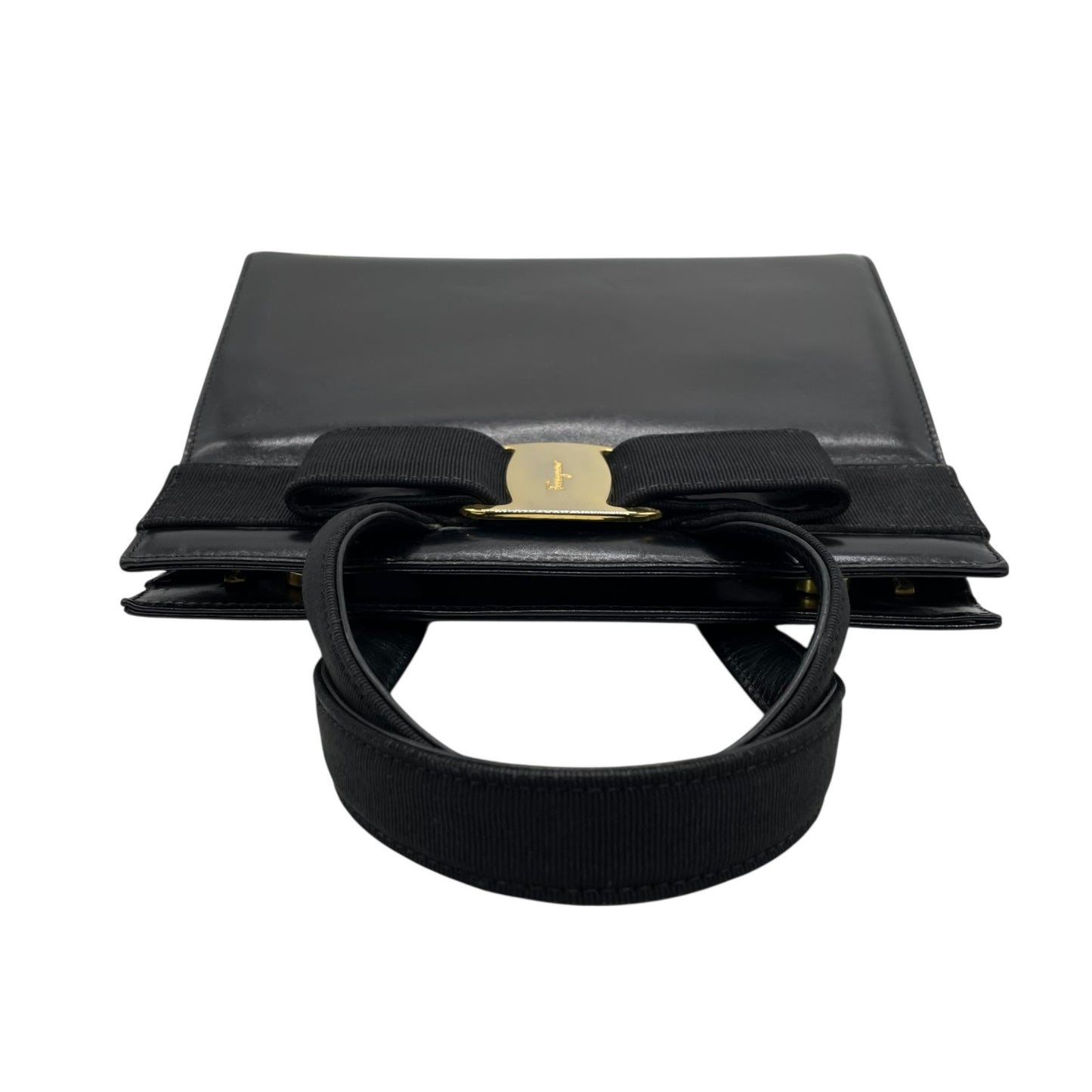 美品 サルヴァトーレ フェラガモ ハンドバッグ フォーマルバッグ ヴァラリボン 黒 ゴールド金具 自立 ブラック レザー 本革 ヴィンテージ B