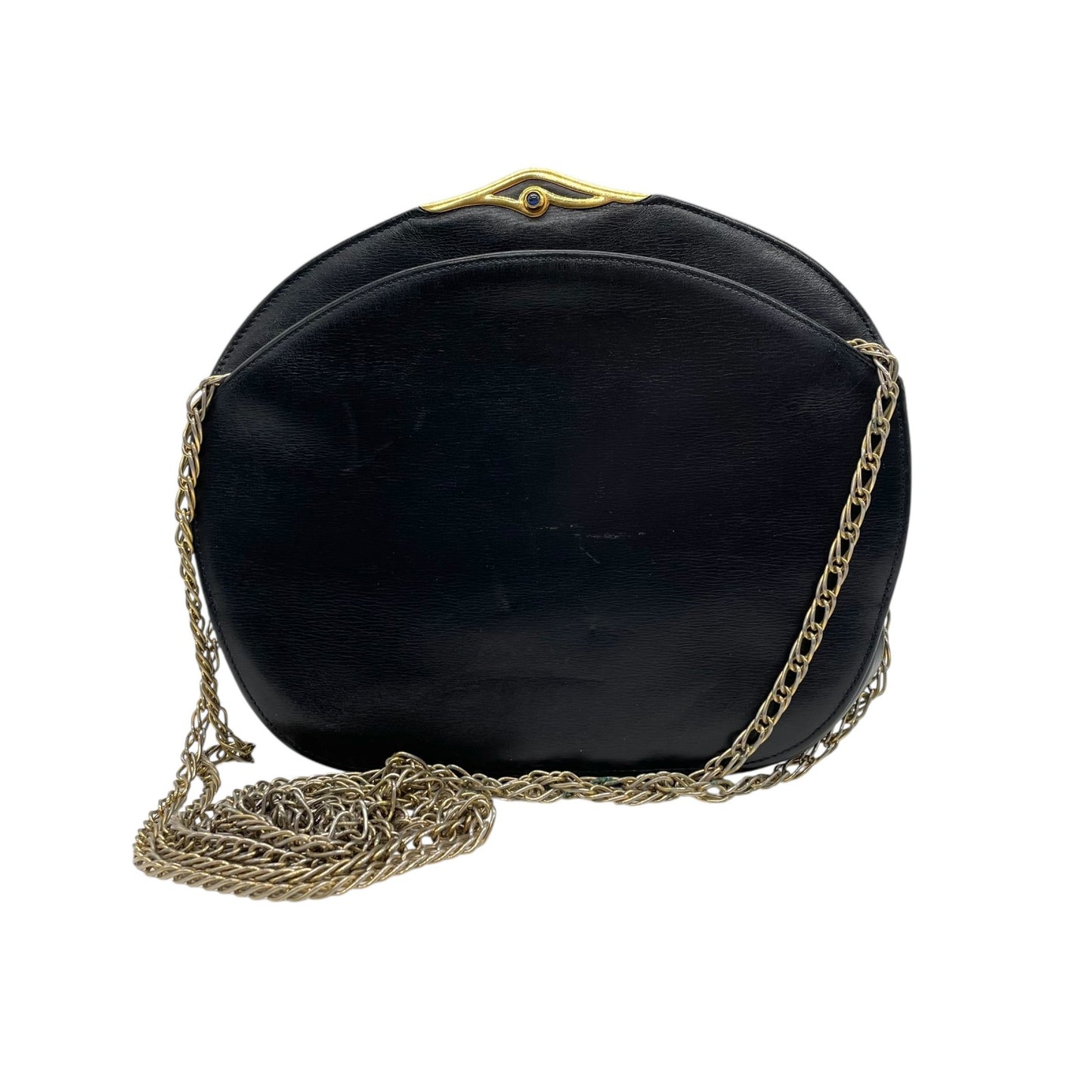 希少 ヴィンテージ Cartier カルティエ サファイアライン チェーンショルダーバッグ 黒 ブラック レザー ゴールドチェーン クロスボディ ダブルチェーン 完売 人気 K10