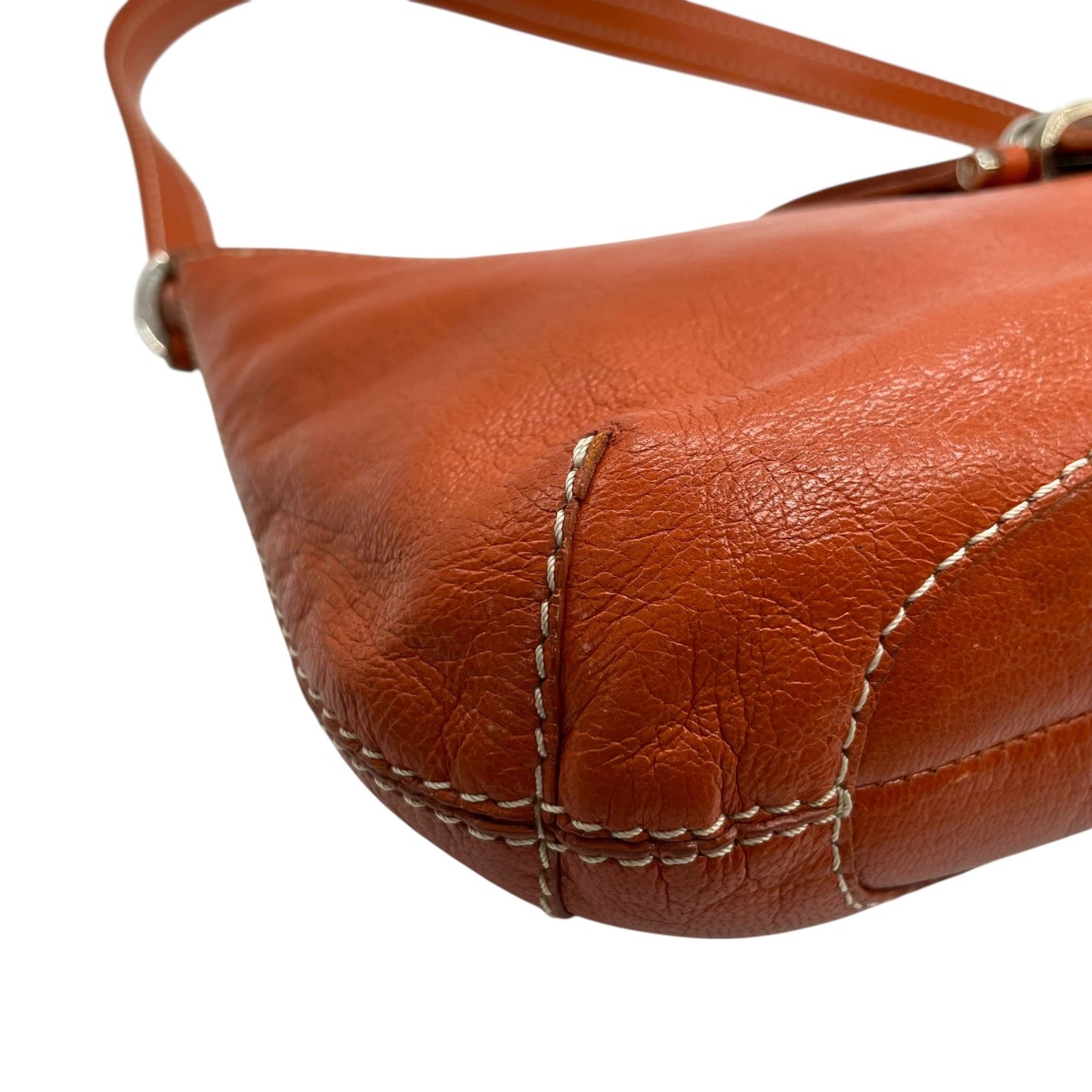 CELINE セリーヌ ショルダーバッグ ワンショルダー ベルトデザイン オレンジ ヴィンテージ シルバー金具 本革 レザー K6