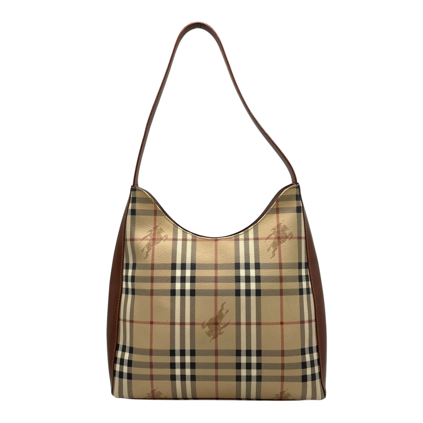 美品 BURBERRY バーバリー ノバチェック シャドーホース ワンショルダーバッグ ショルダーバッグ PVC×レザー ブラウン ヴィンテージ ゴールド金具 肩掛け C7