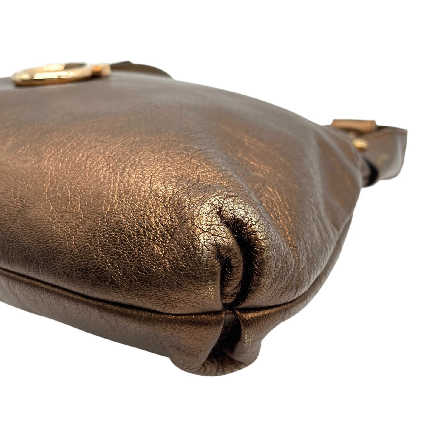 美品 Salvatore Ferragamo フェラガモ ガンチーニ ハンドバッグ ショルダーバッグ ワンショルダー 茶 ブラウン ブロンズ メタリック レザー ゴールド金具 肩掛け レディース K6