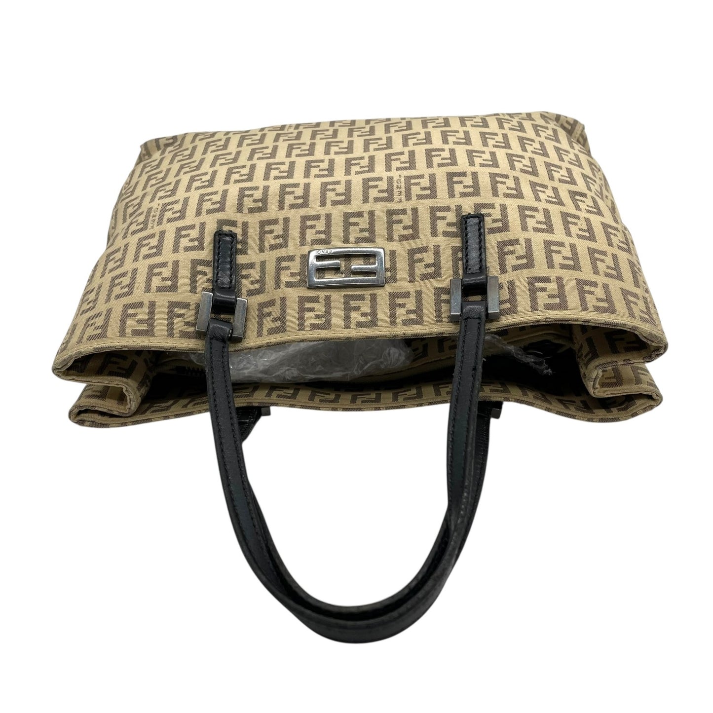 美品 FENDI フェンディ ズッキーノ ハンドバッグ ミニトート ベージュ ブラック キャンバス レザー シルバー金具 FF柄 ズッカ柄 レディース ヴィンテージ B3