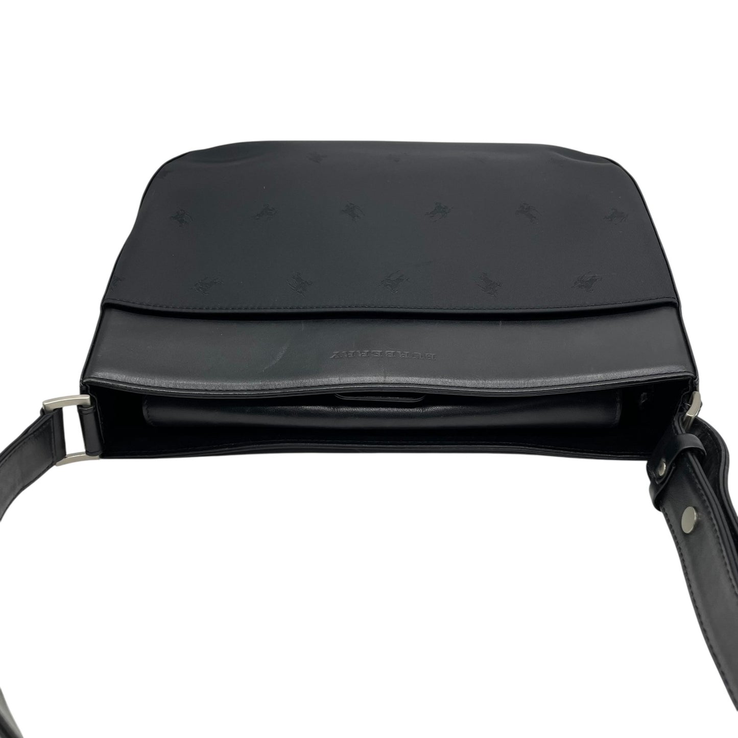 美品 BURBERRY バーバリー ショルダーバッグ ワンショルダー ハンドバッグ 黒 ブラック ナイロン レザー シルバー金具 シャドーホース エクエストリアン・ナイト 肩掛け レディース D4